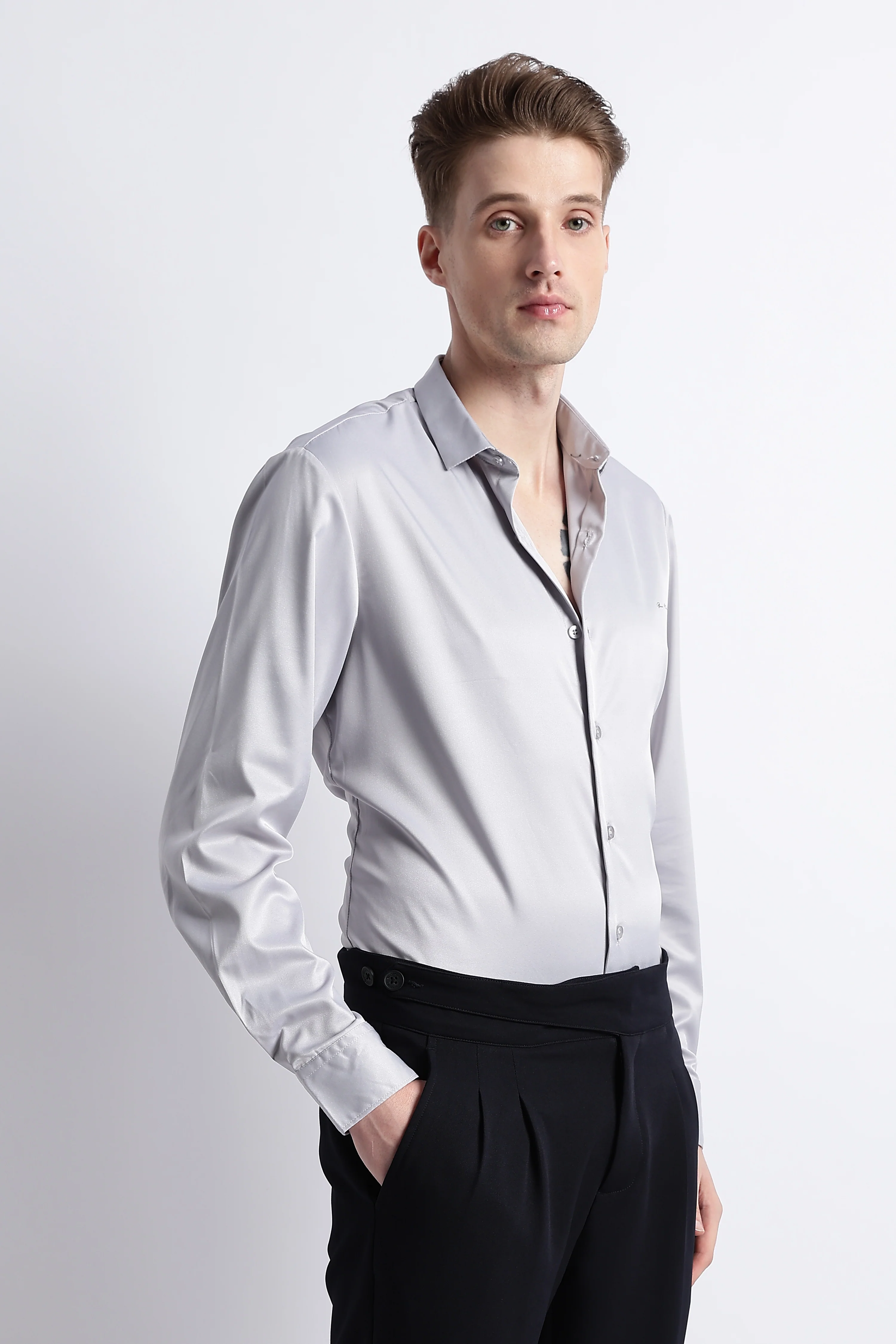 Men Smooth Satin Party Shirt - Image 4