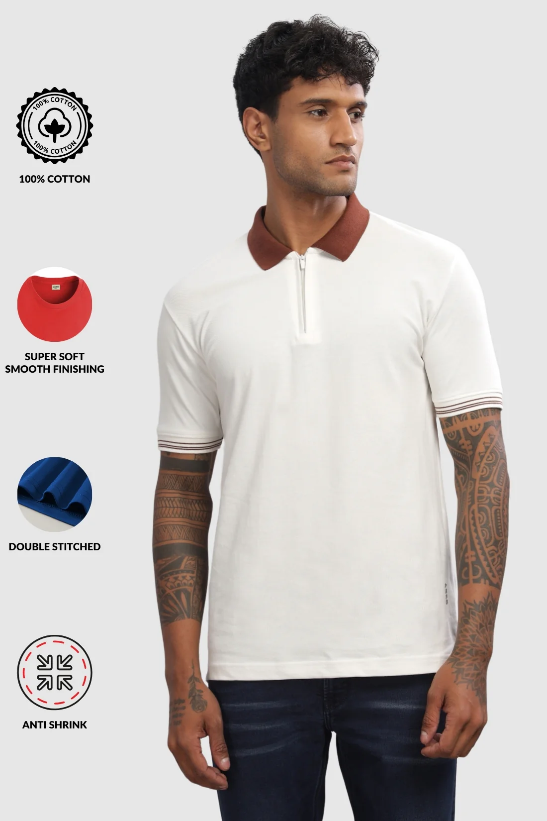 Men Snow White Regular Fit Polo T-Shirt - Image 3