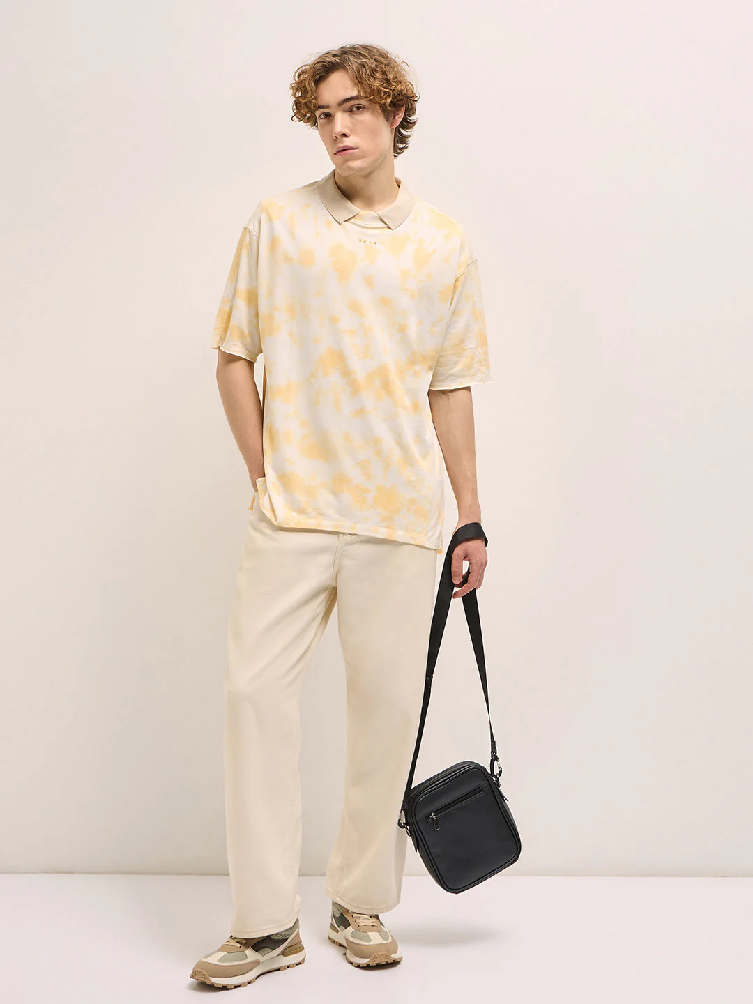 Men Soft Yellow Tie-Dye Oversize Crew Neck T-shirt - Image 4