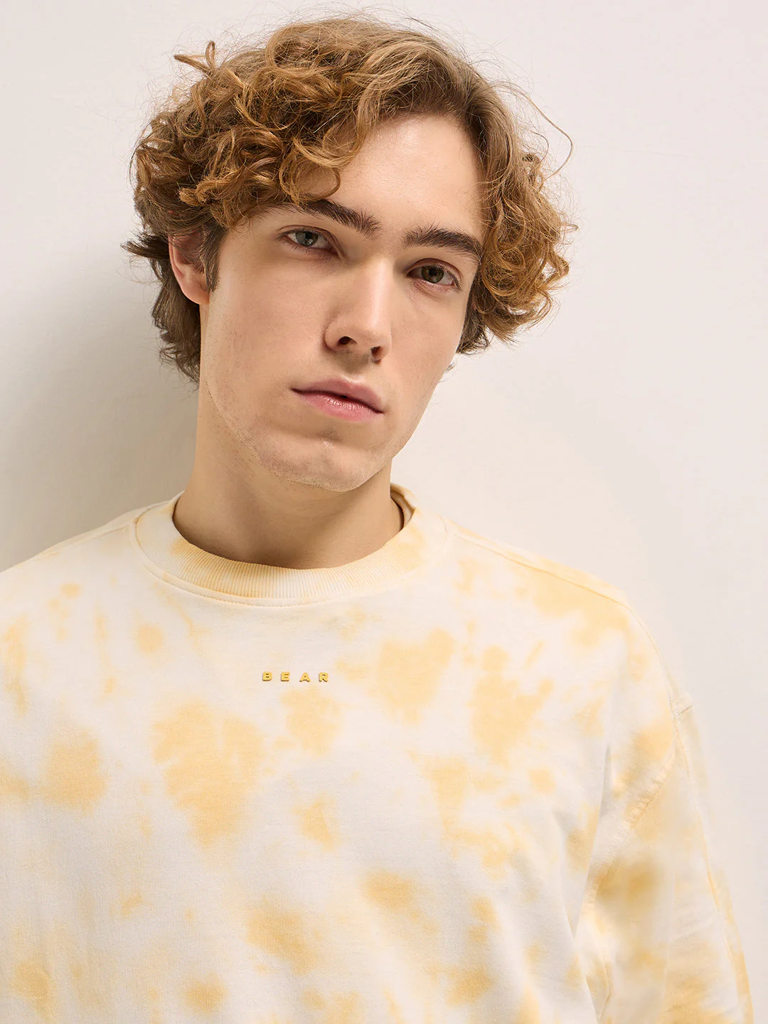 Men Soft Yellow Tie-Dye Oversize Crew Neck T-shirt - Image 5