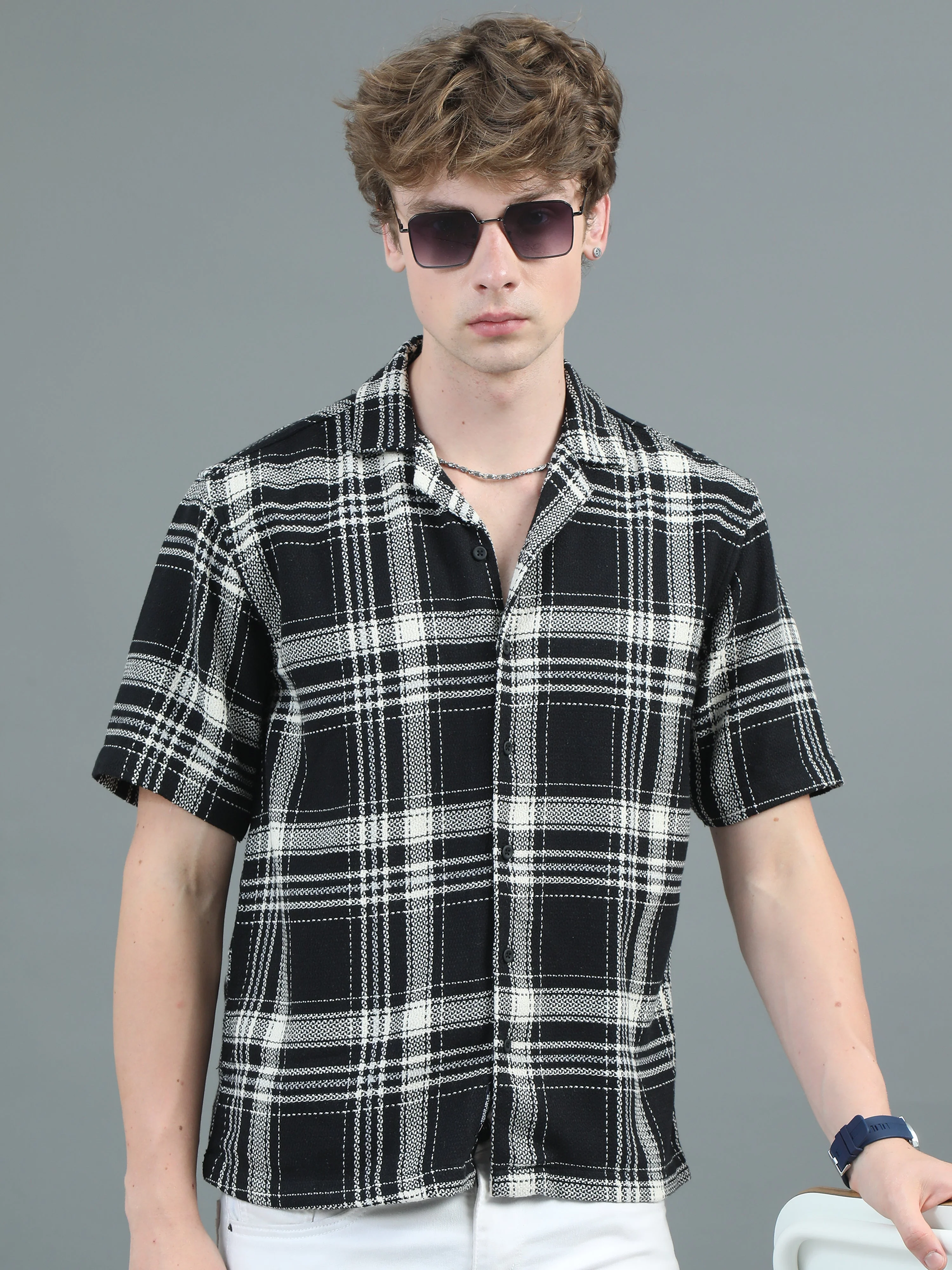 Men Solace Black Checks Relaxed Shirt - Image 3