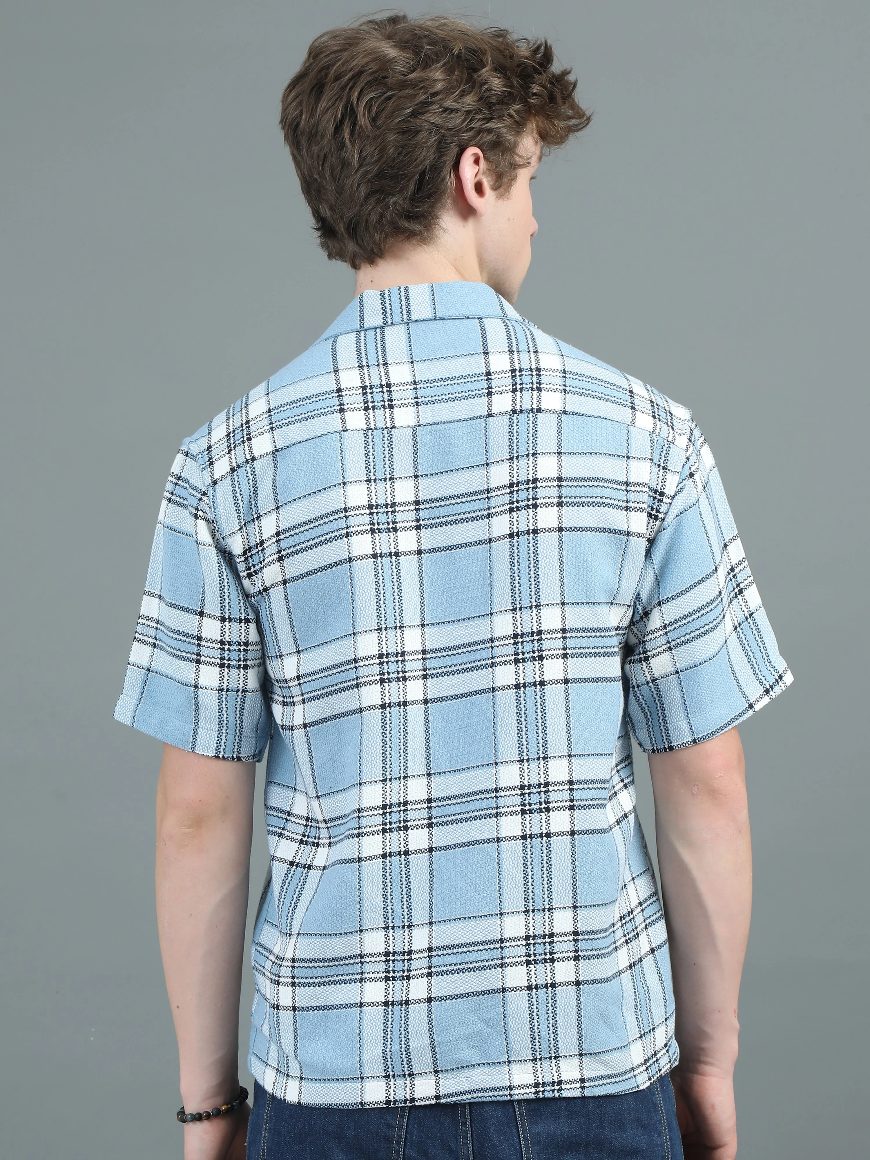 Men Solace Blue Checks Relaxed Shirt - Image 2