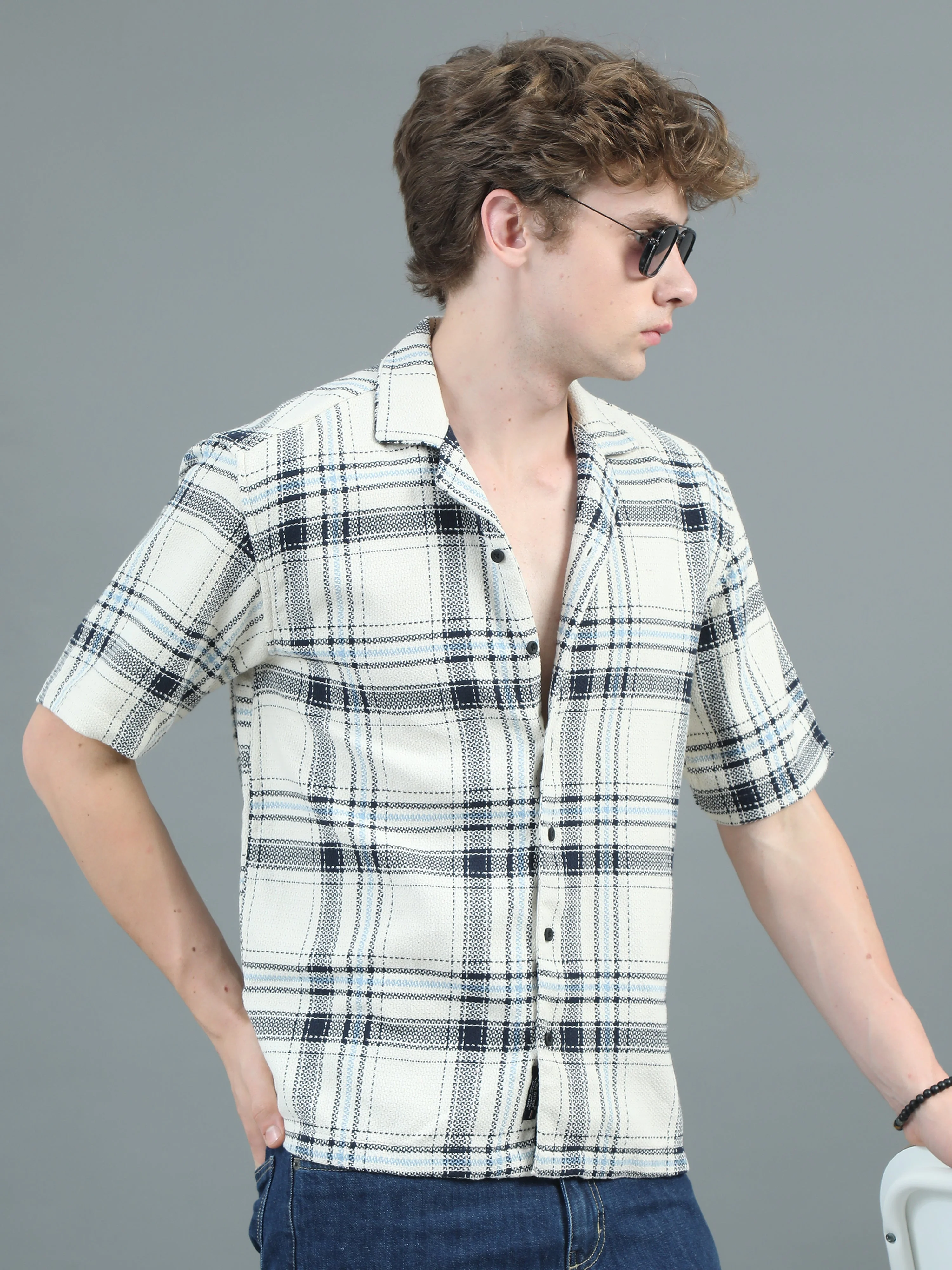 Men Solace Cream Checks Relaxed Shirt - Image 3