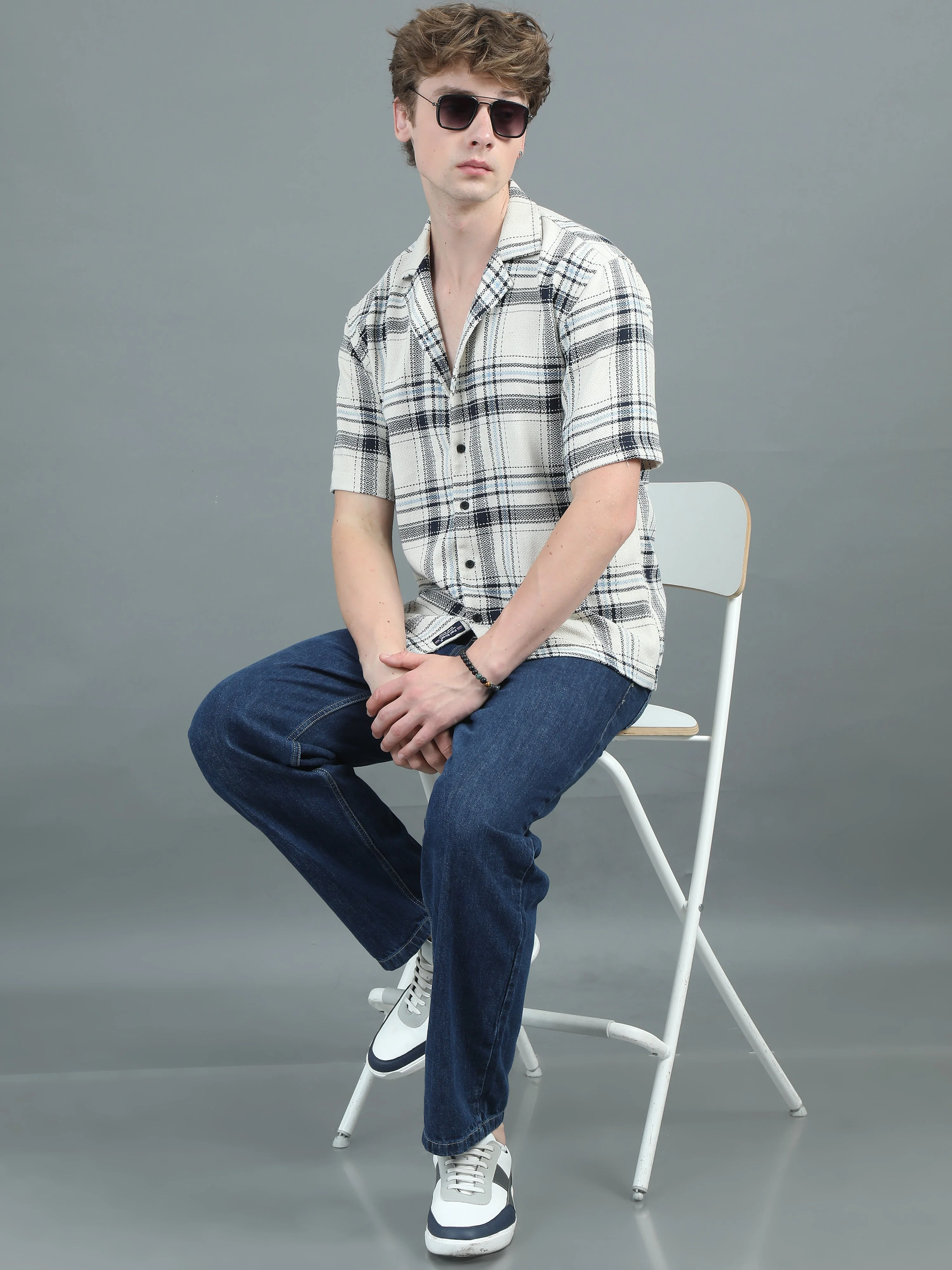 Men Solace Cream Checks Relaxed Shirt - Image 4