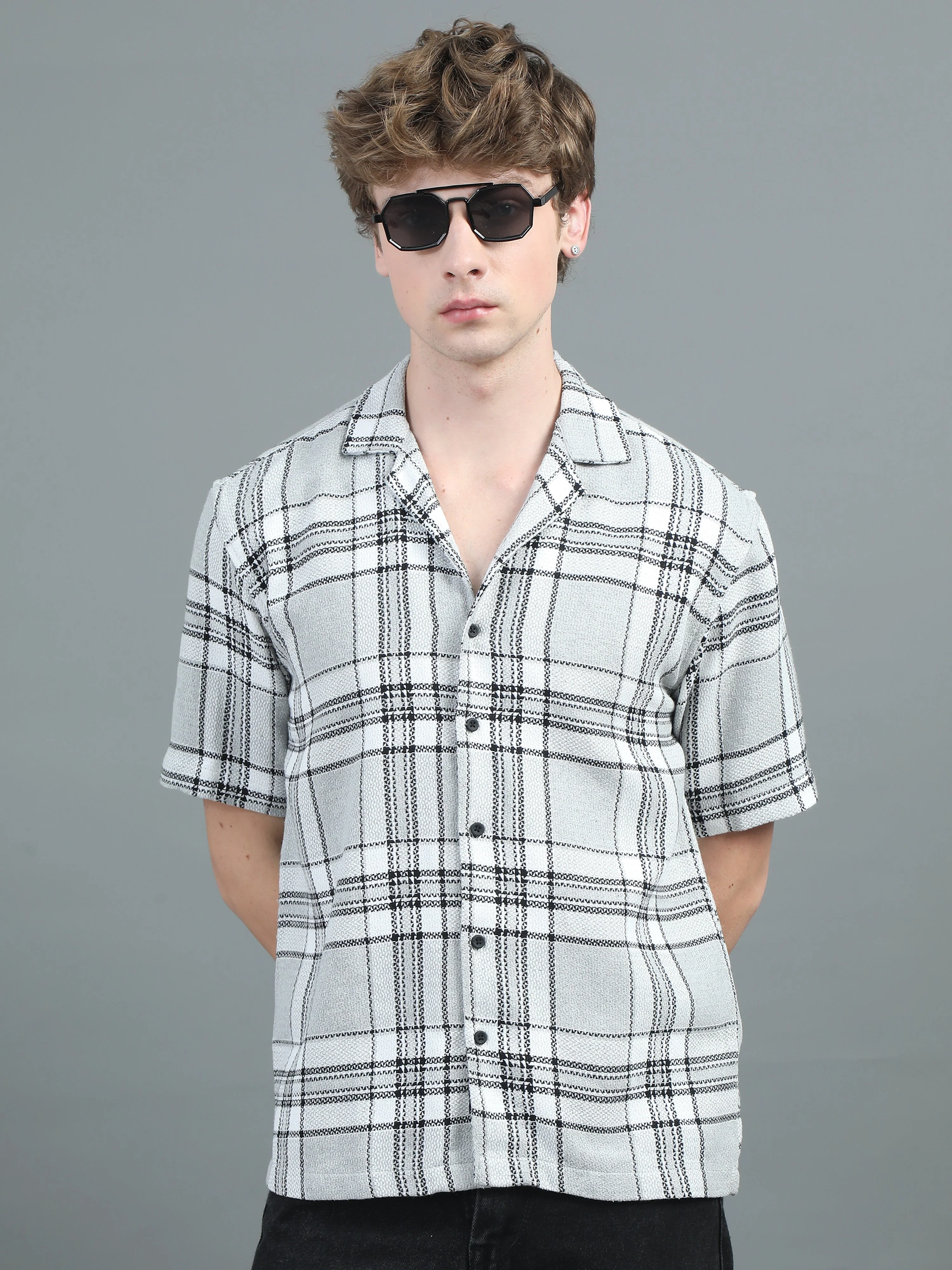 Men Solace Grey Checks Relaxed Shirt - Image 3