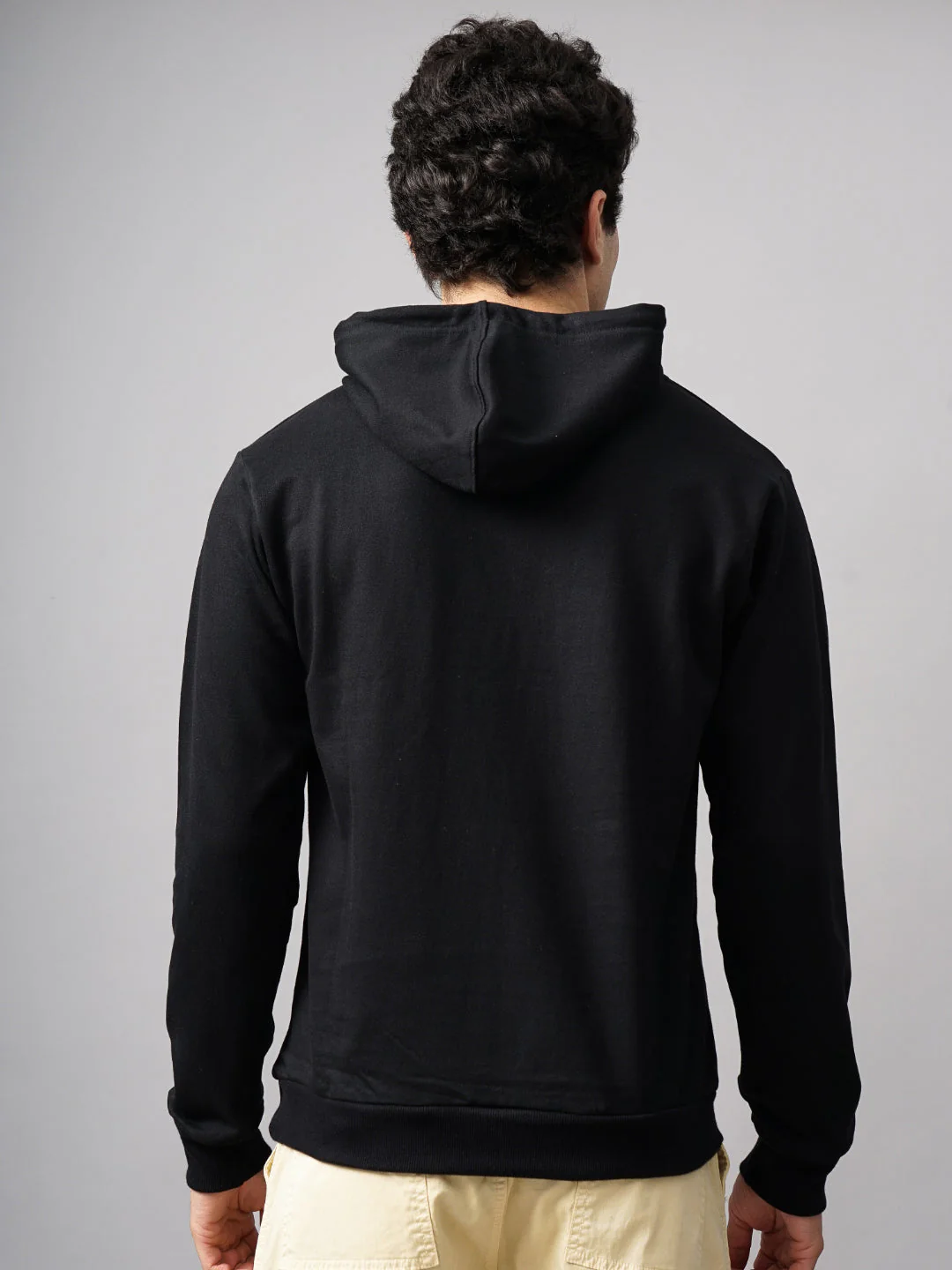 Men Solid Black Hoodie - Image 2