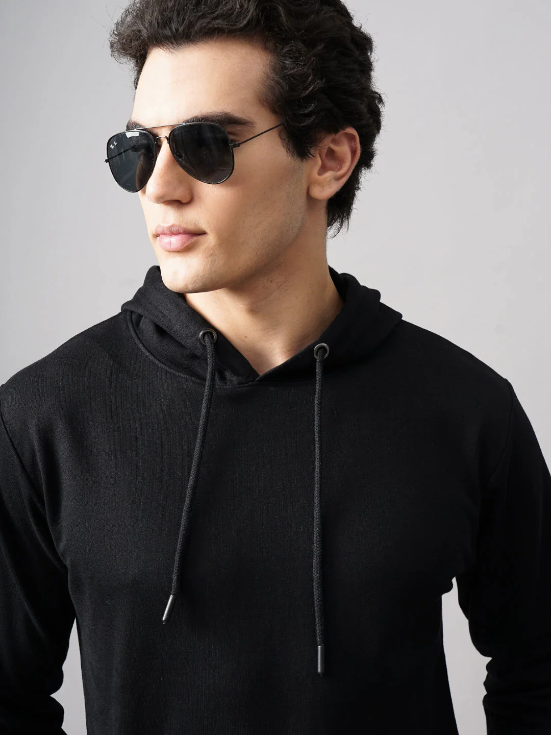 Men Solid Black Hoodie - Image 3