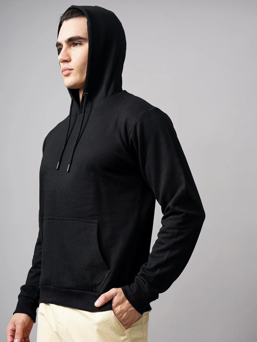 Men Solid Black Hoodie - Image 4