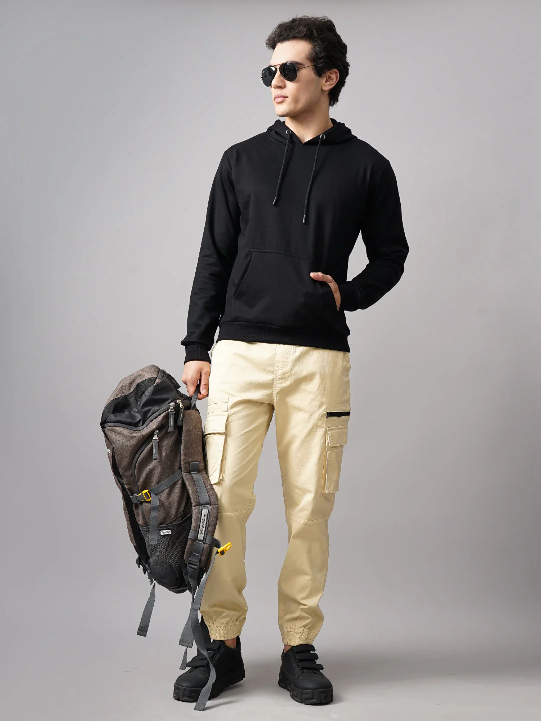 Men Solid Black Hoodie - Image 5