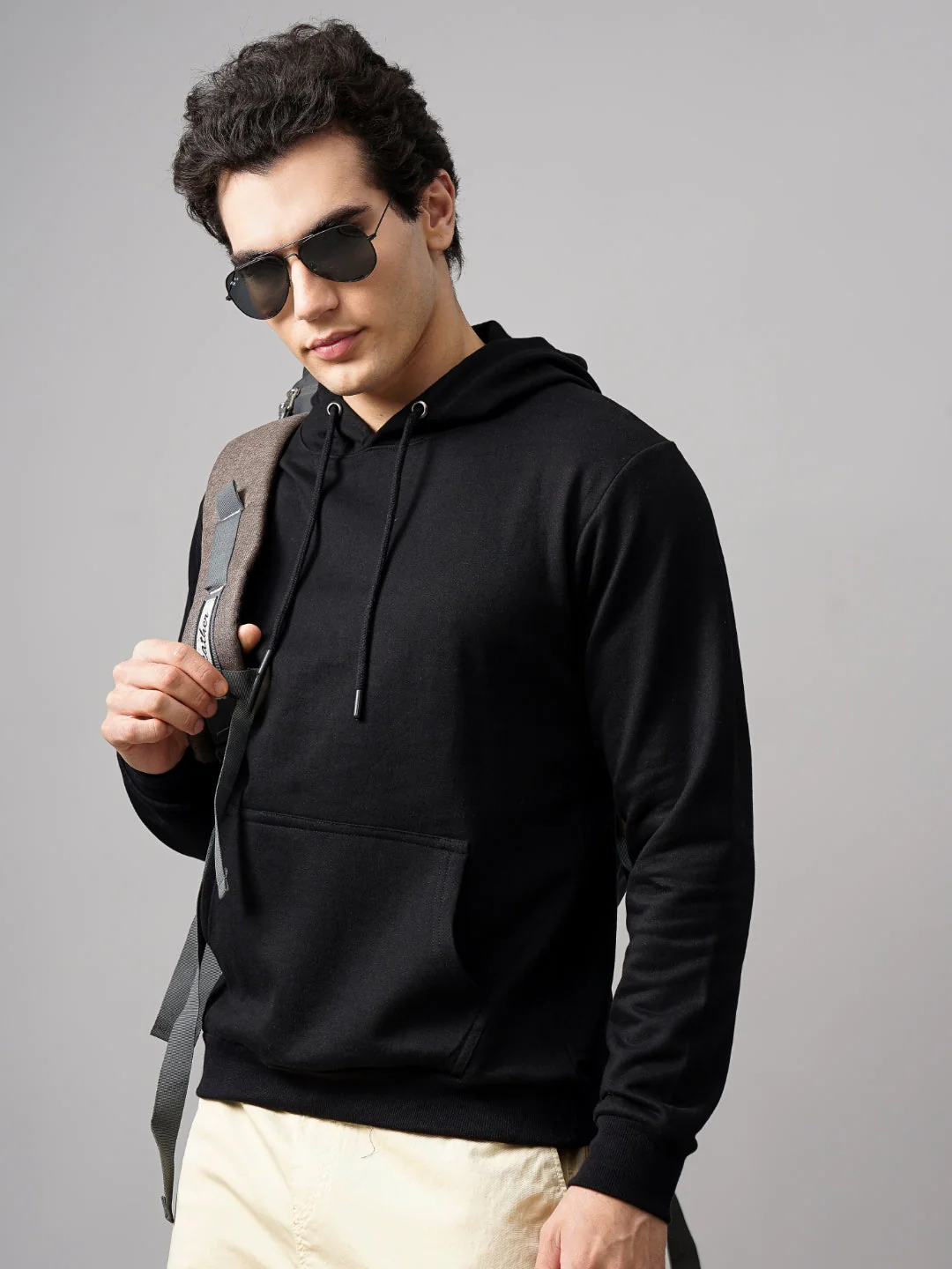 Men Solid Black Hoodie - Image 7
