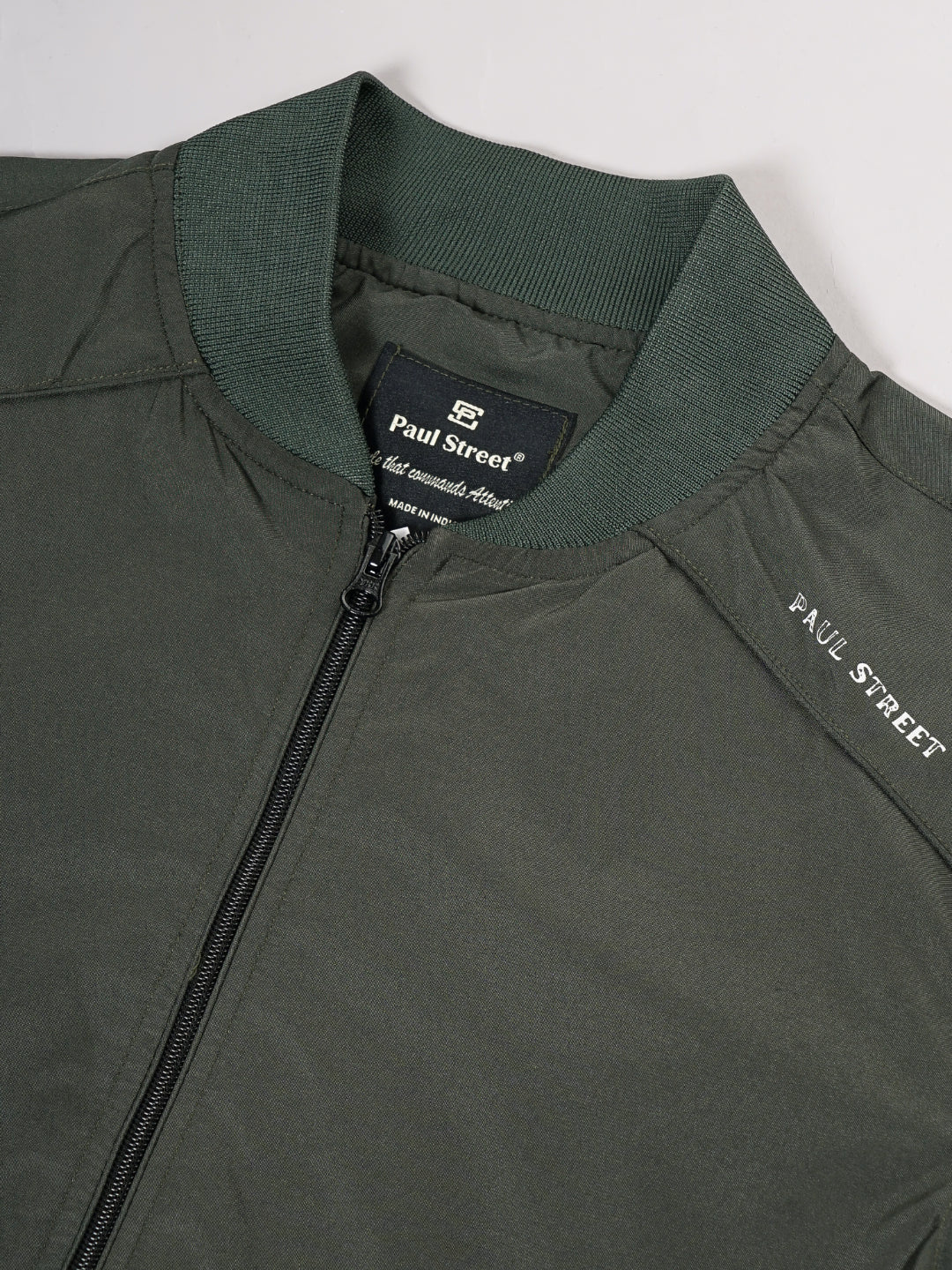 Men Solid Bomber Olive Jacket - Image 6