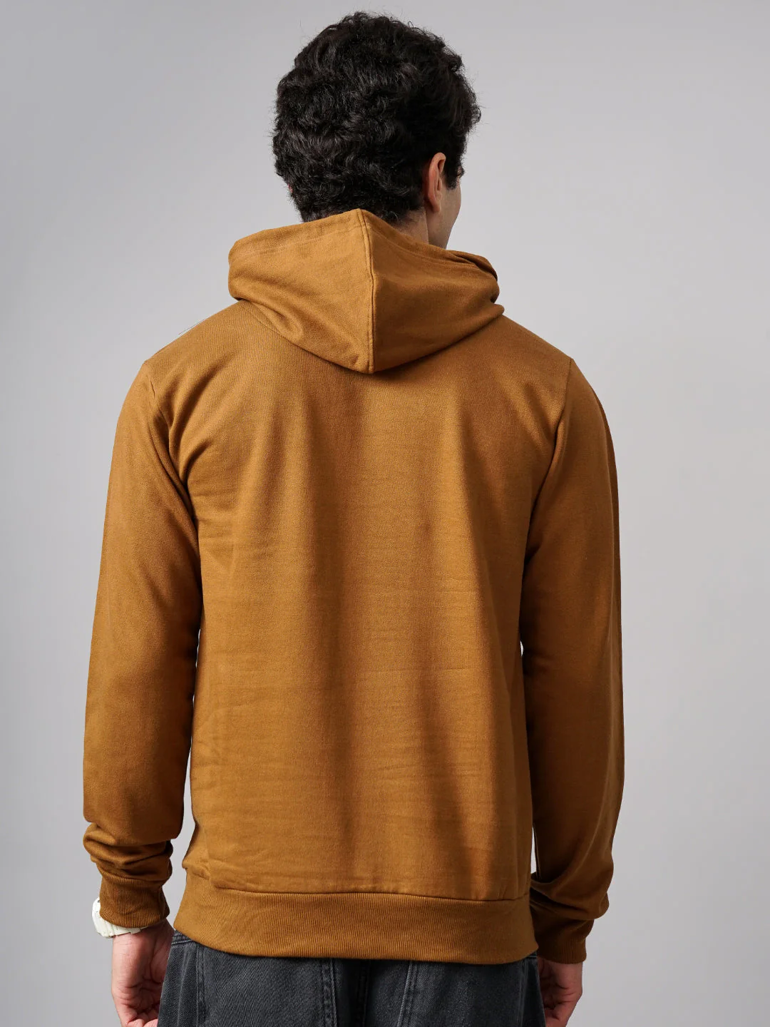 Men Solid Brown Hoodie - Image 2