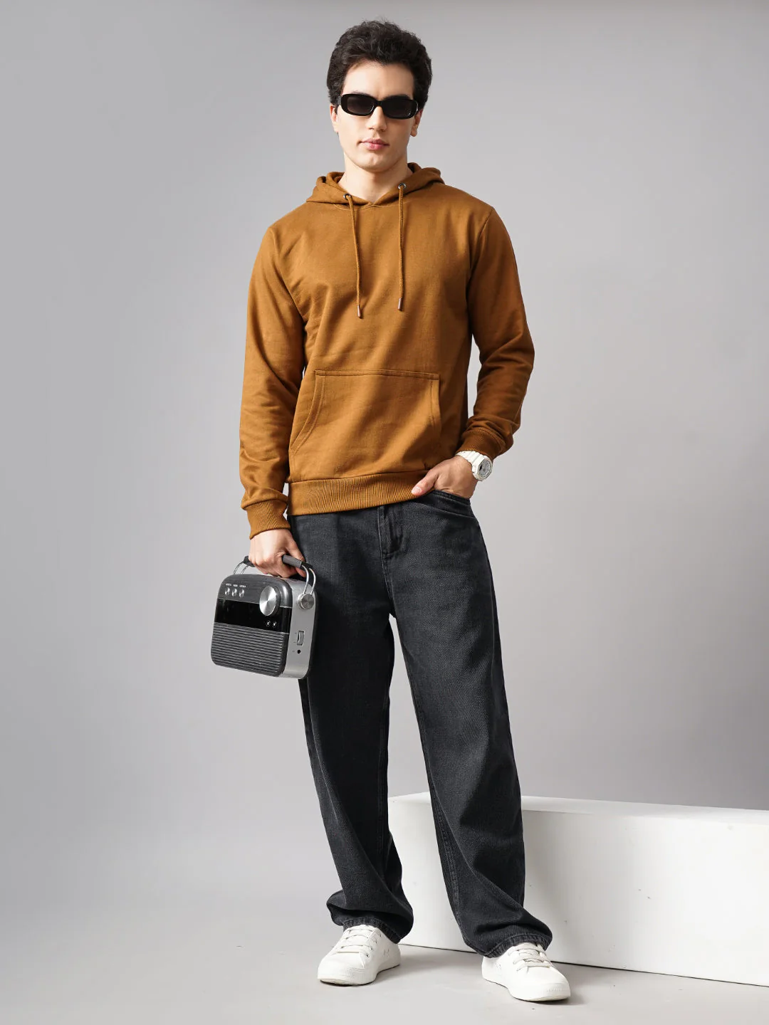 Men Solid Brown Hoodie - Image 6