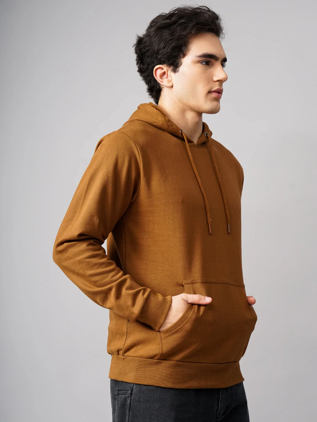 Men Solid Brown Hoodie - Image 7
