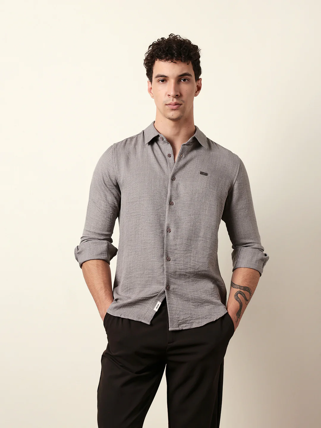 Men Solid Casual Full-Sleeve Shirt - Image 3