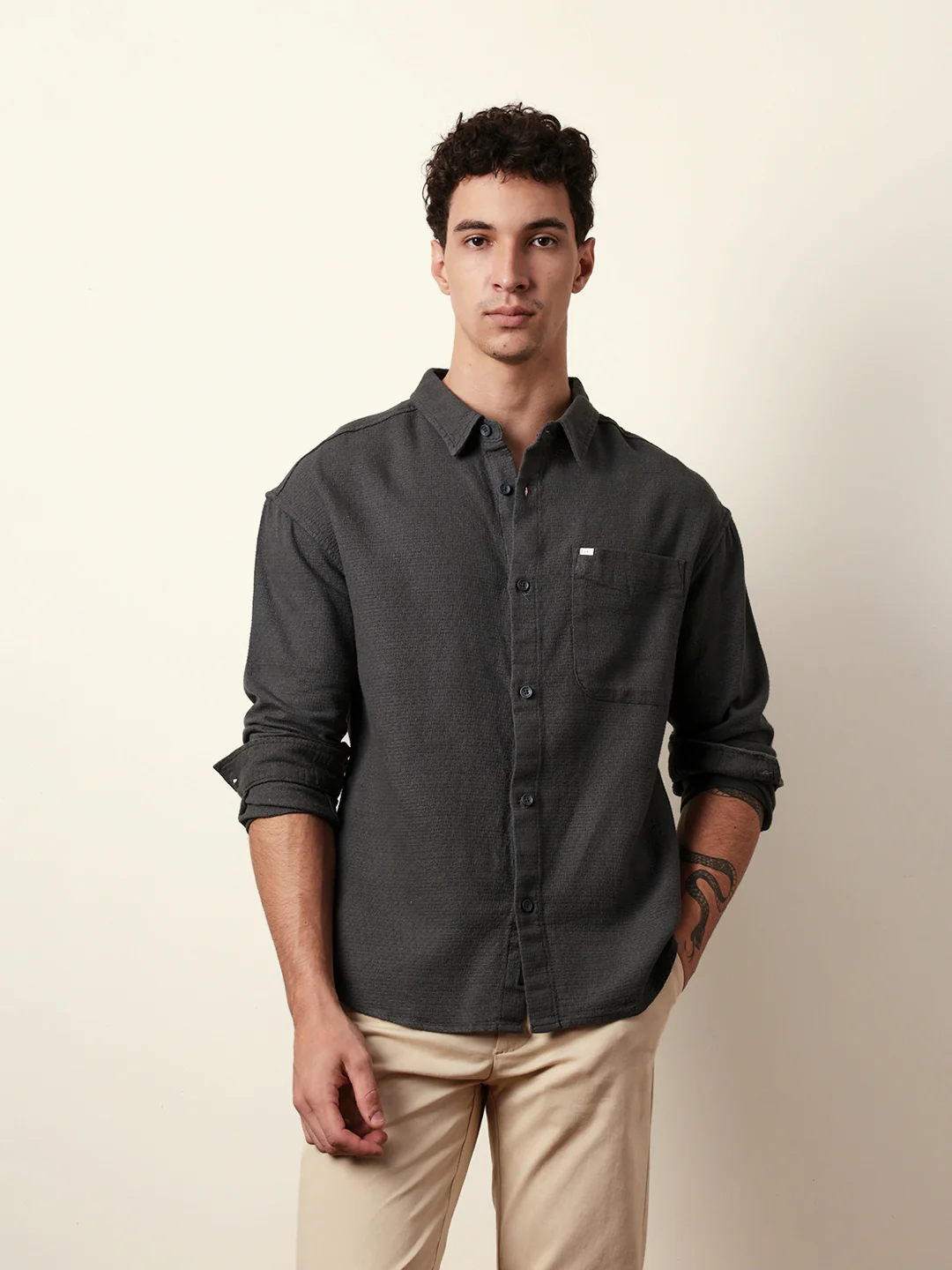 Men Solid Casual Full-Sleeve Shirt - Image 2