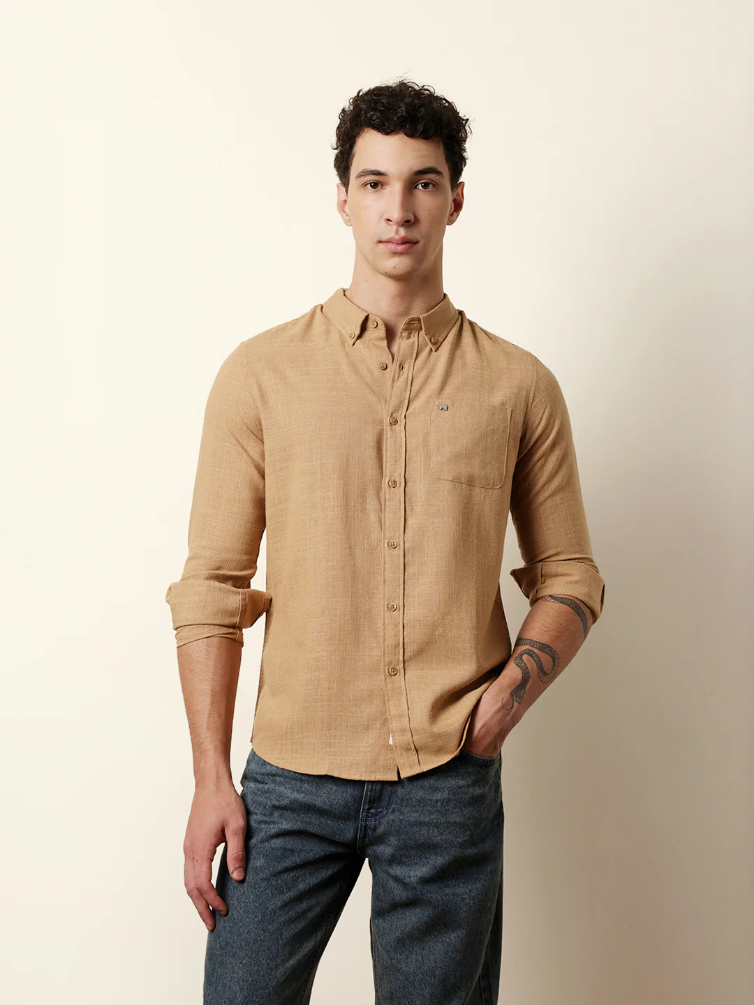 Men Solid Casual Full-Sleeve Shirt - Image 3