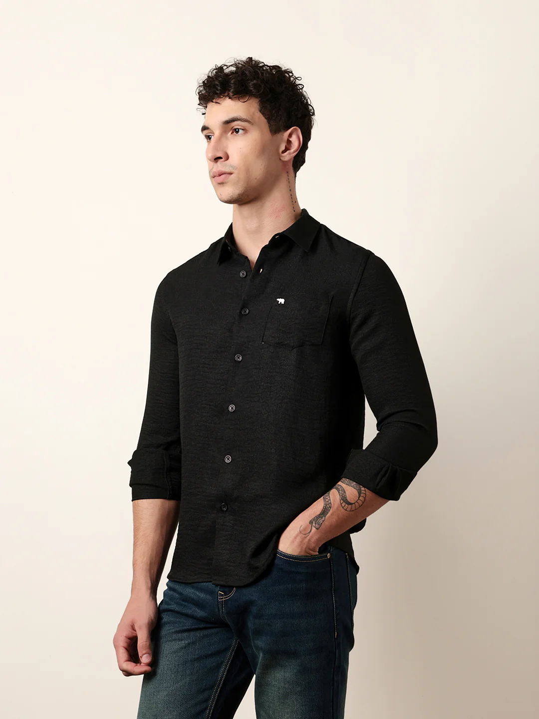 Men Solid Casual Full-Sleeve Shirt - Image 3