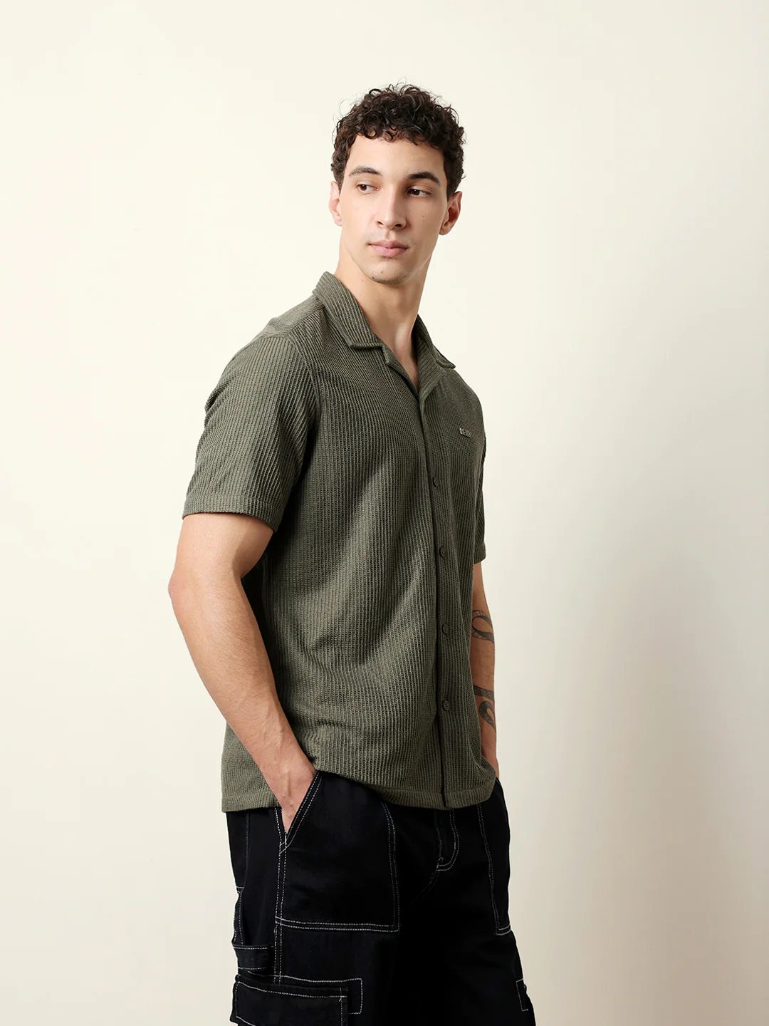 Men Solid Casual Half-Sleeve Shirt - Image 4
