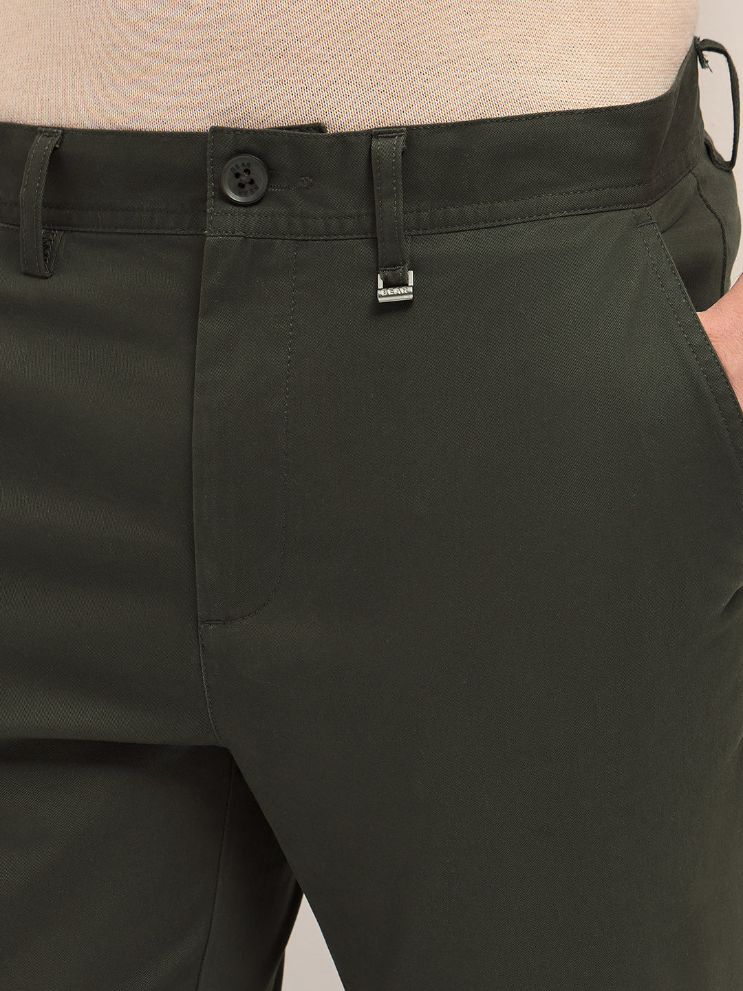 Men Solid Cotton Casual Trouser - Image 5