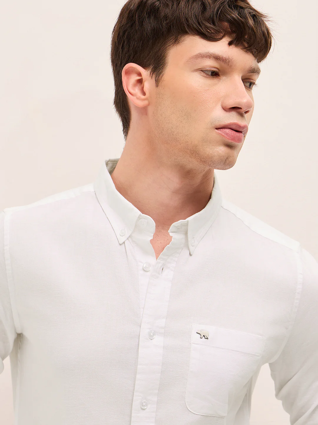 Men Solid Cotton Linen Casual Shirt - Image 5