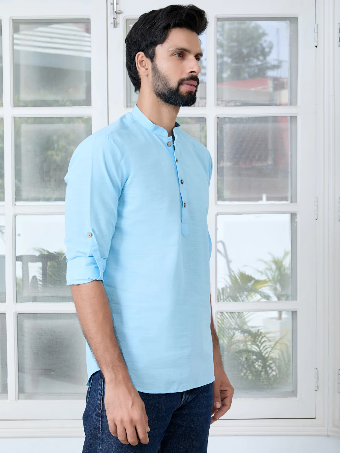 Men Solid cotton Short Kurta - Image 3