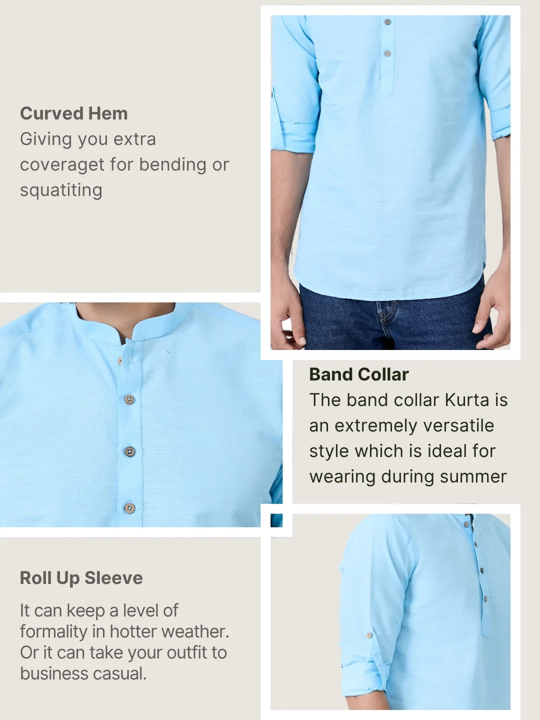 Men Solid cotton Short Kurta - Image 4