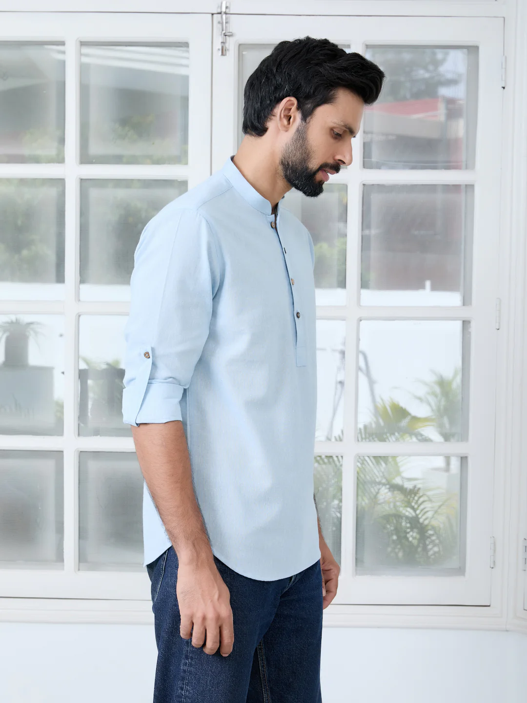 Men Solid cotton Short Kurta - Image 3
