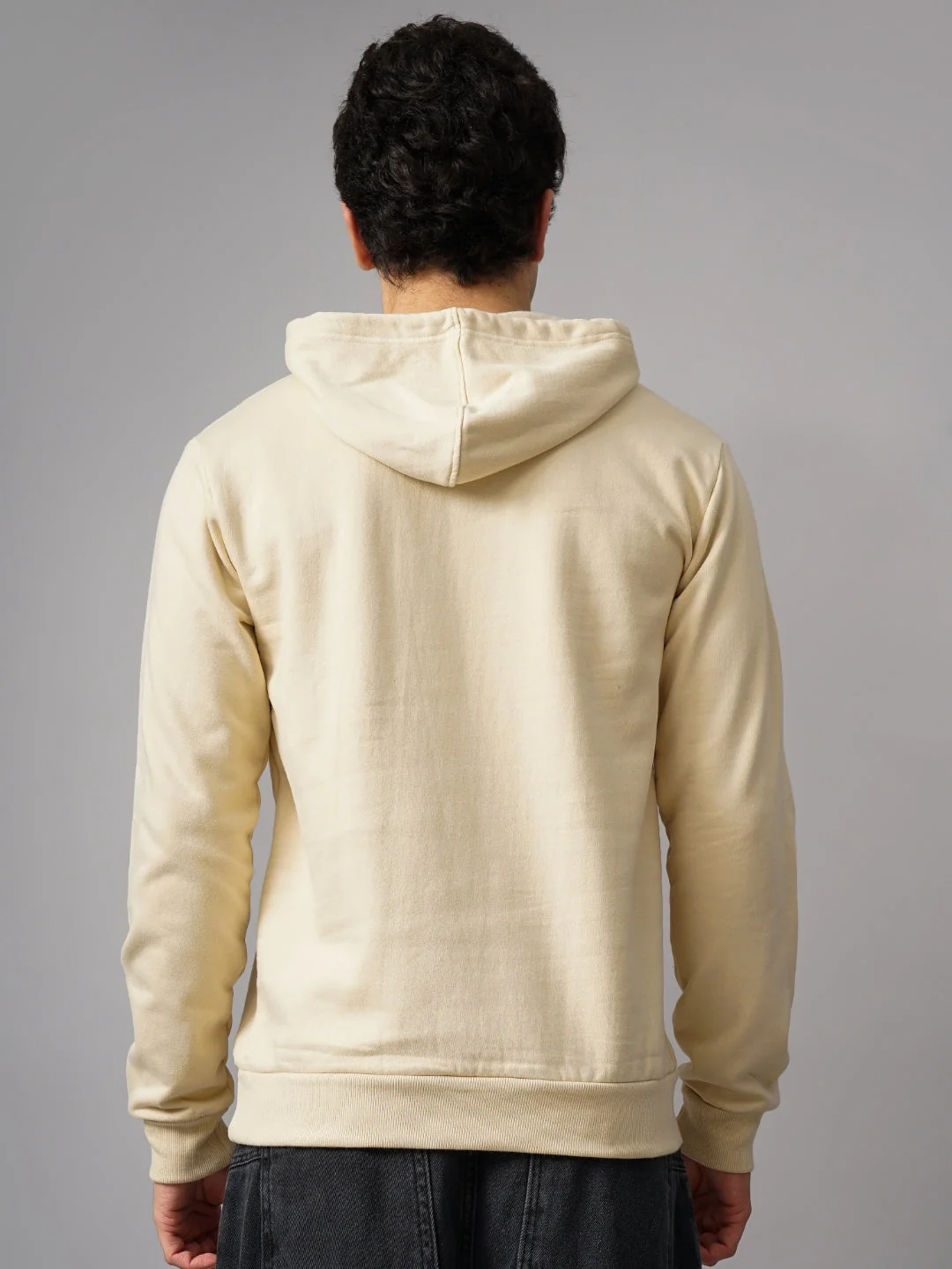 Men Solid Cream Hoodie - Image 2