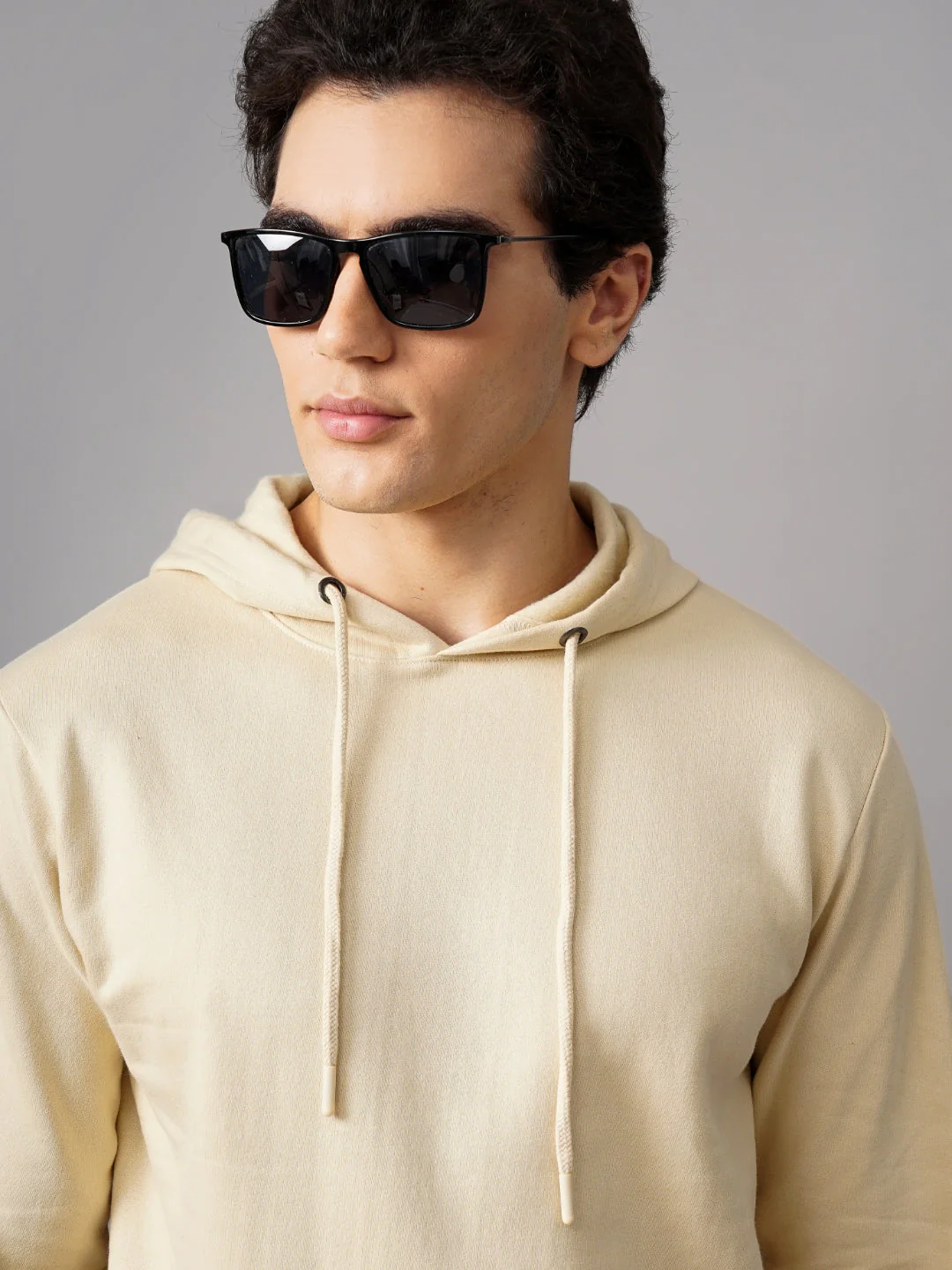 Men Solid Cream Hoodie - Image 6