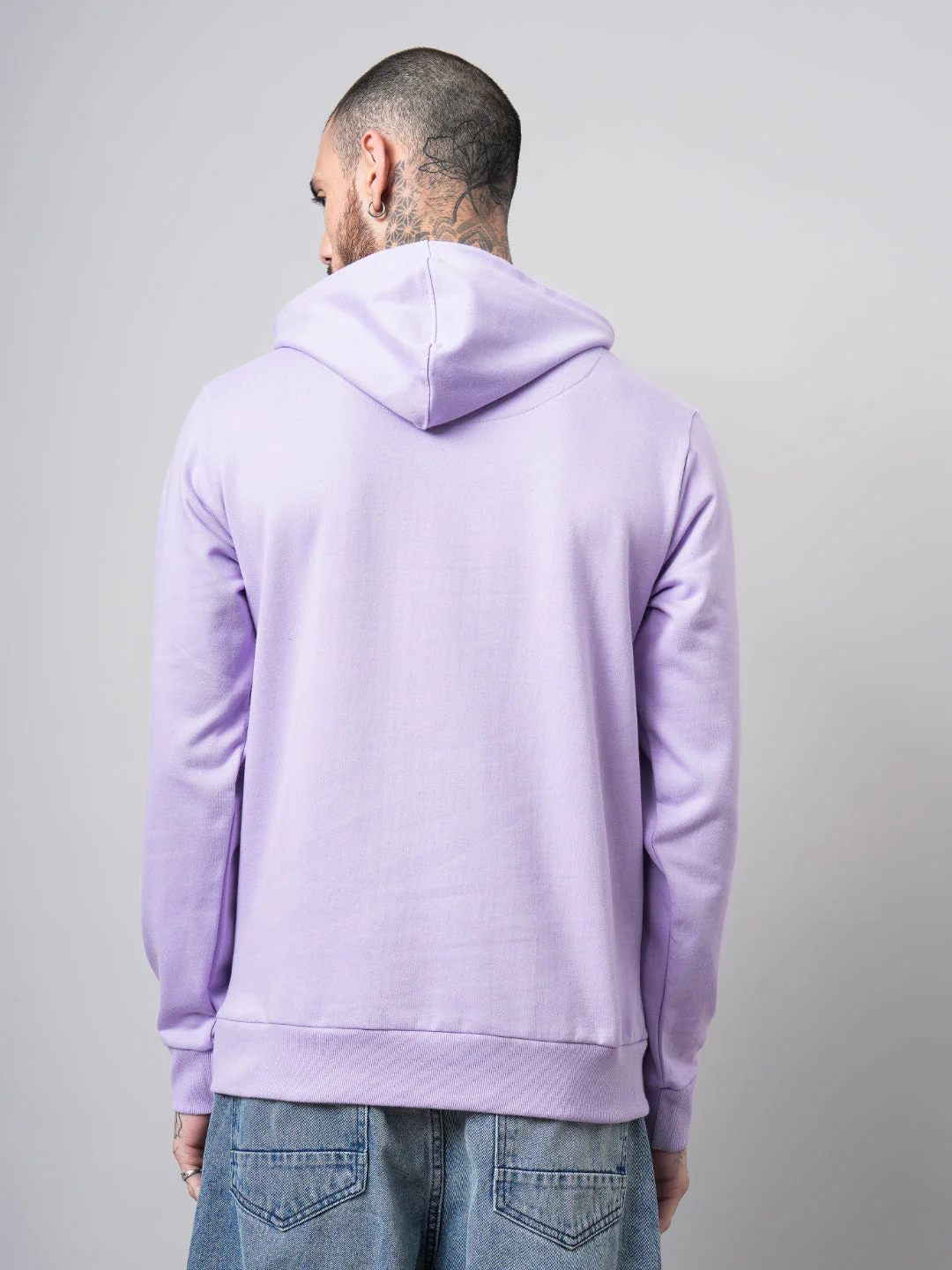 Men Solid Lavender Hoodie - Image 2