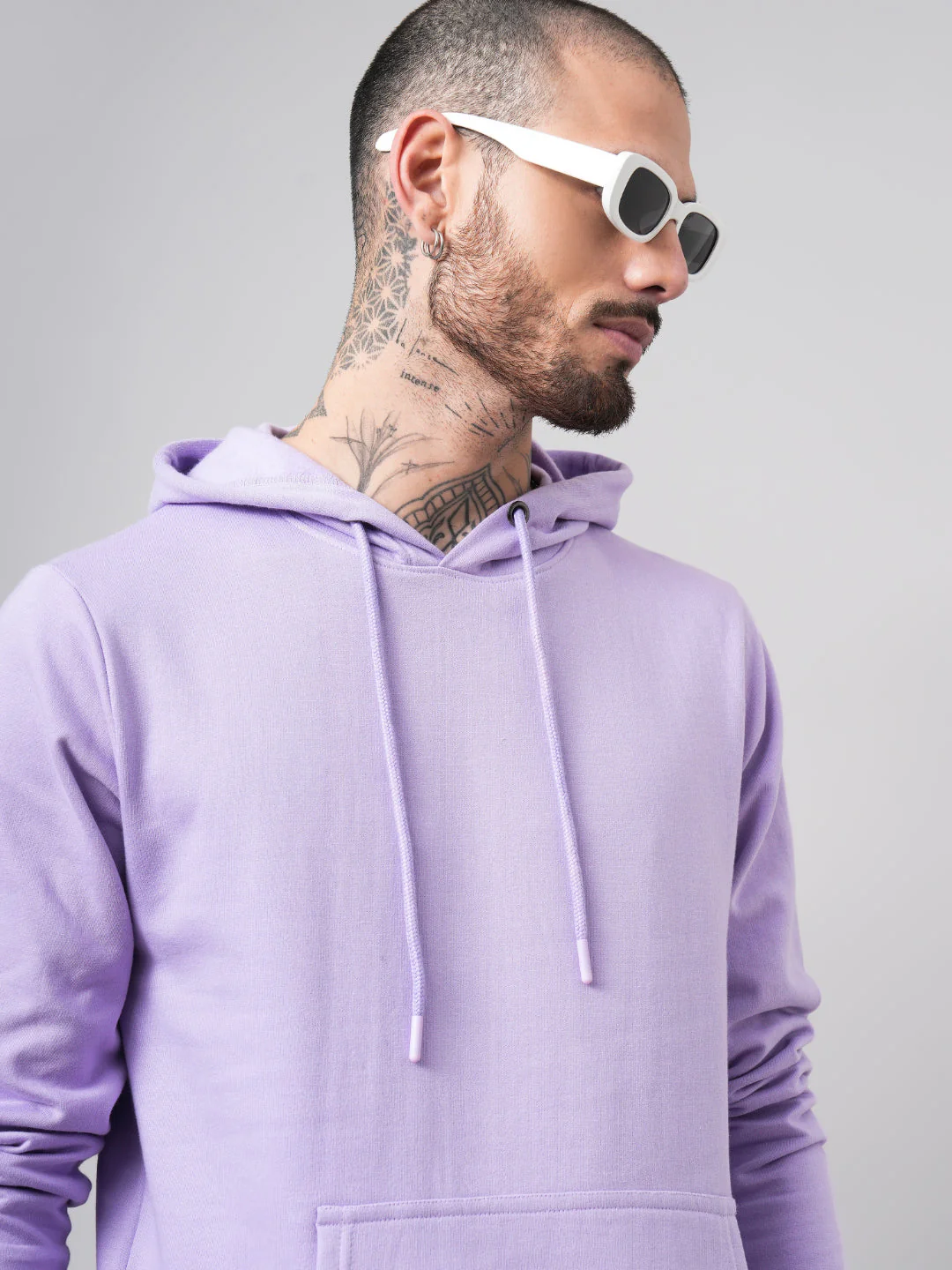 Men Solid Lavender Hoodie - Image 4