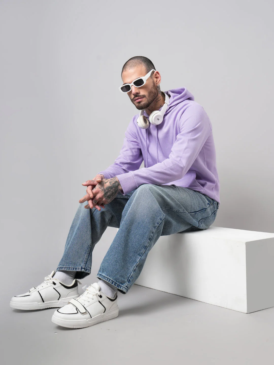 Men Solid Lavender Hoodie - Image 6