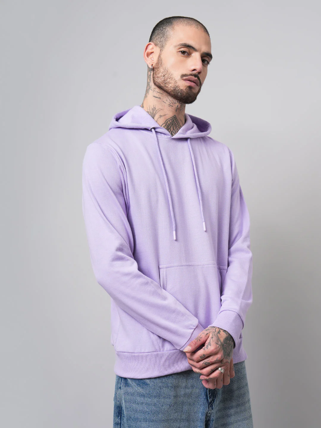 Men Solid Lavender Hoodie - Image 7