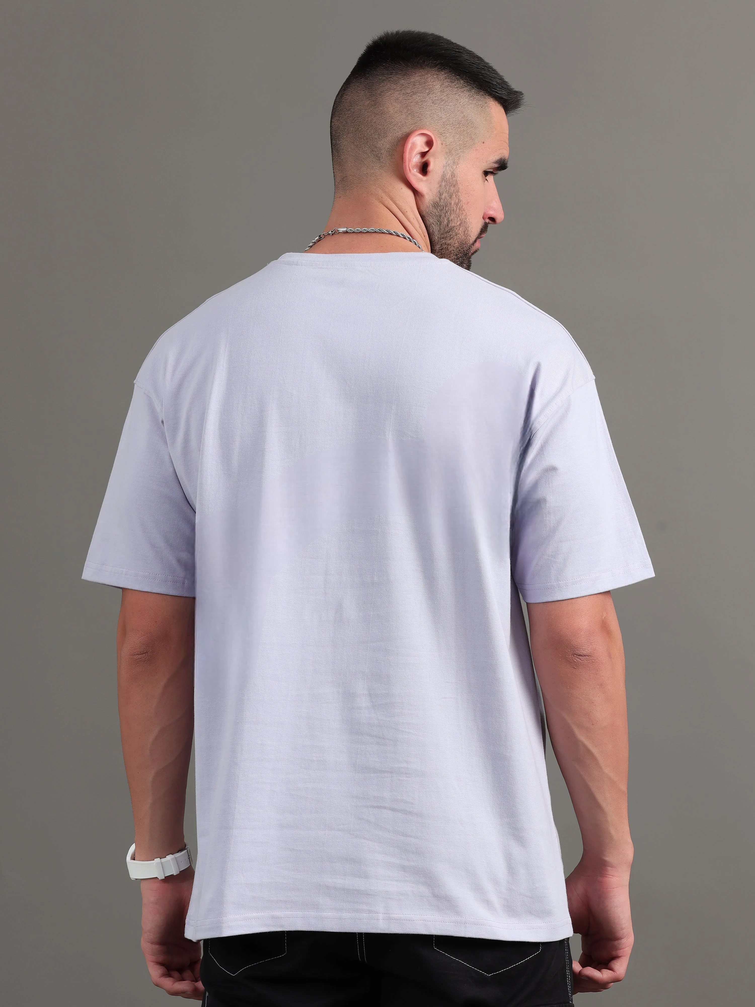 Men Solid Lavender Oversized T-Shirt - Image 2