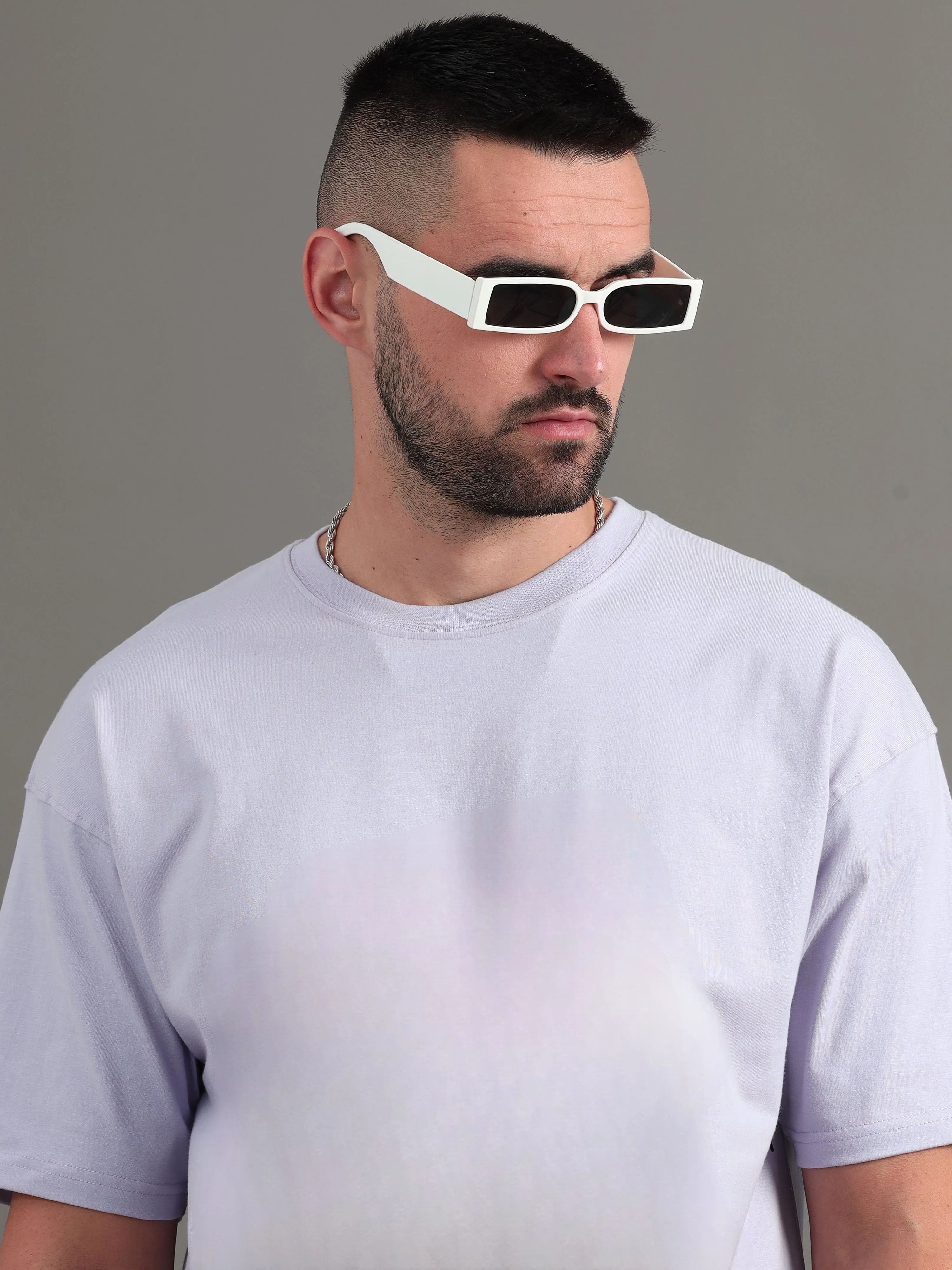 Men Solid Lavender Oversized T-Shirt - Image 3