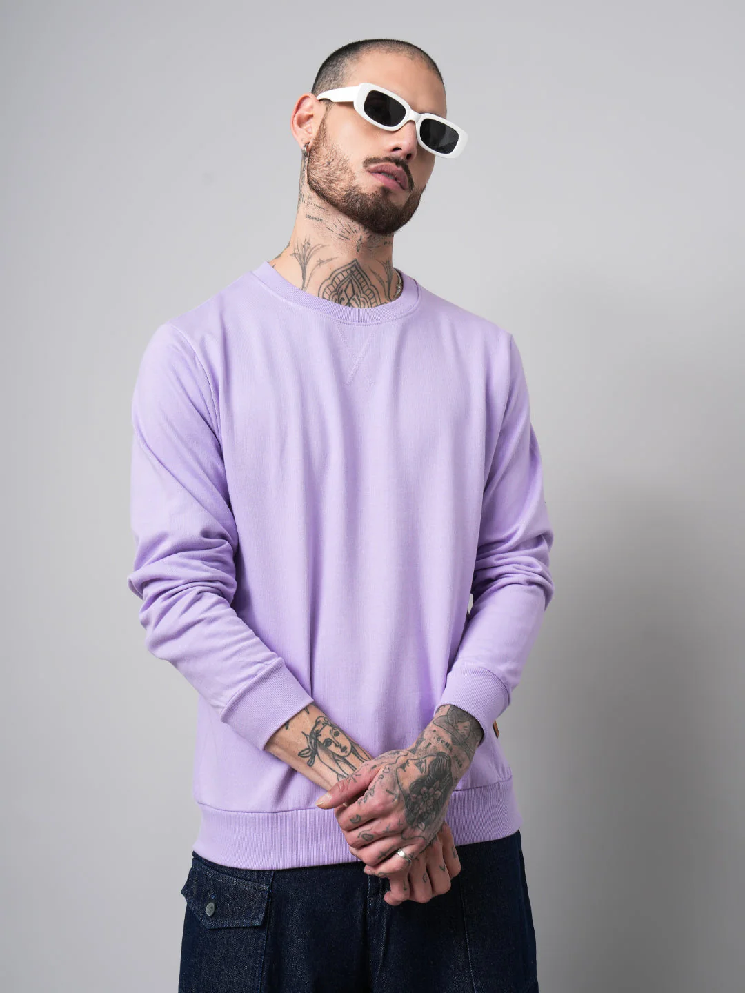 Men Solid Lilac Sweatshirt