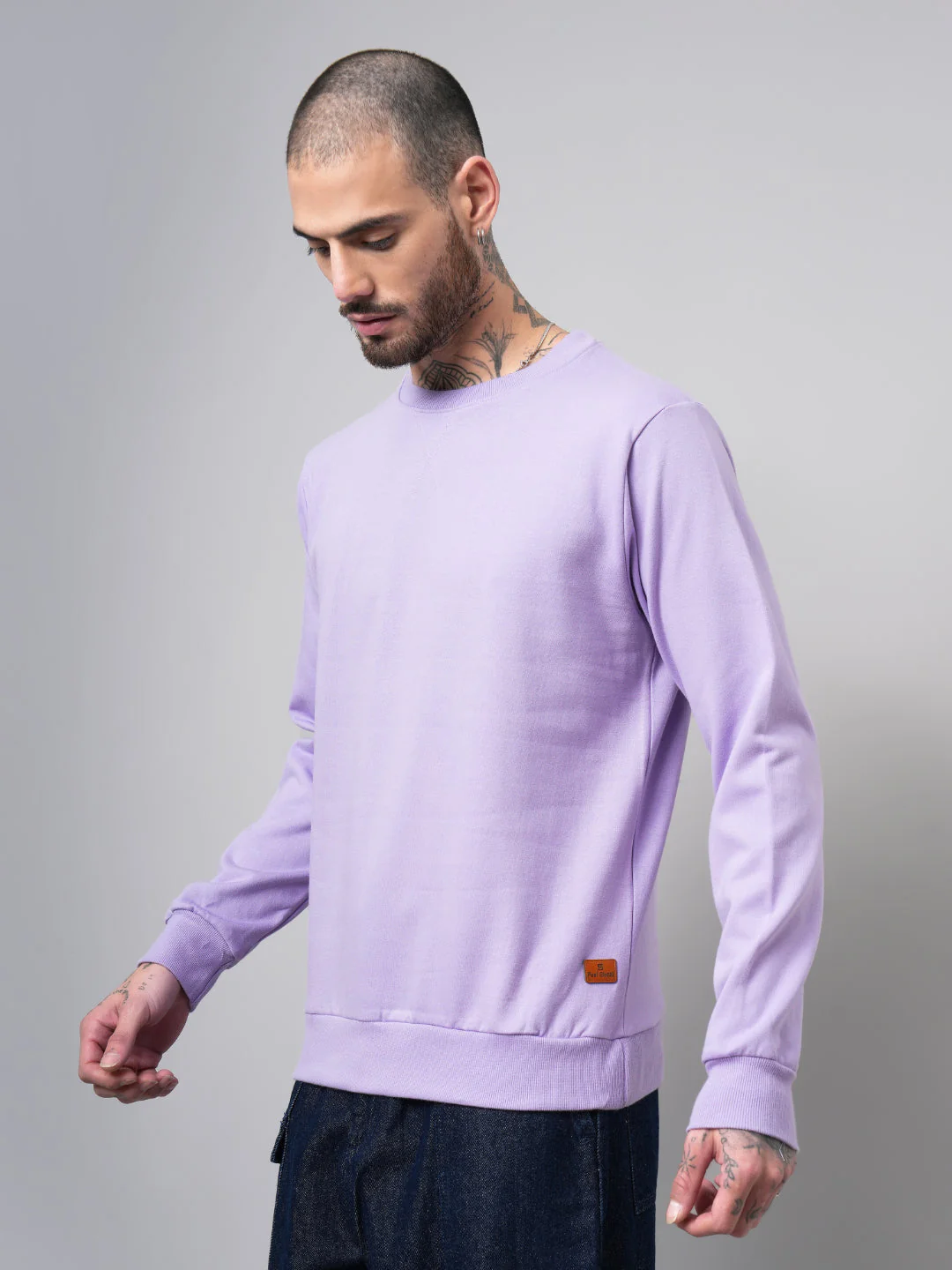 Men Solid Lilac Sweatshirt - Image 3