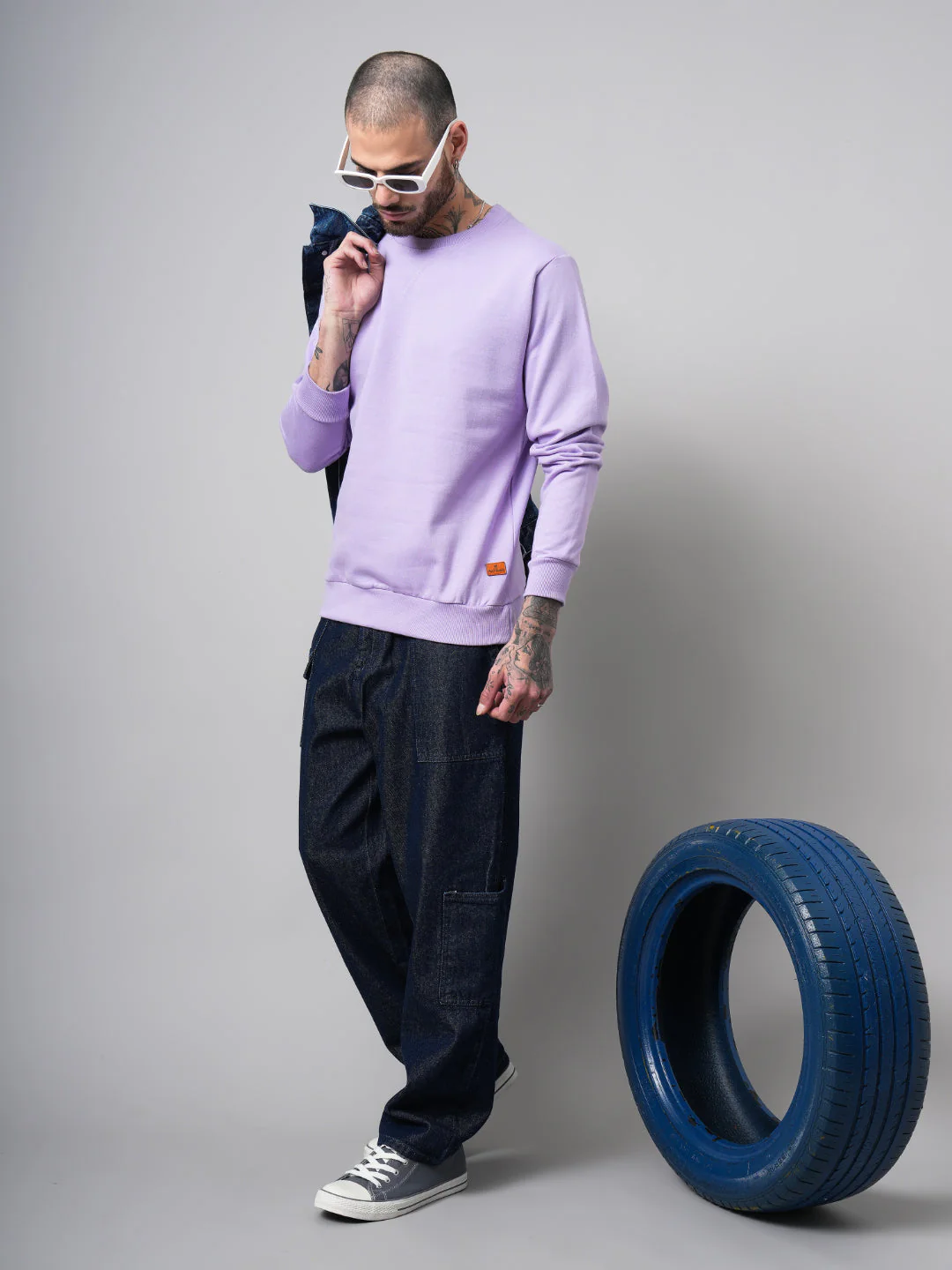 Men Solid Lilac Sweatshirt - Image 5