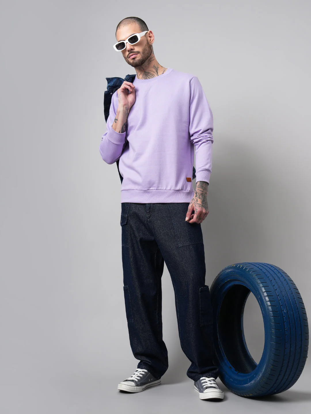 Men Solid Lilac Sweatshirt - Image 6