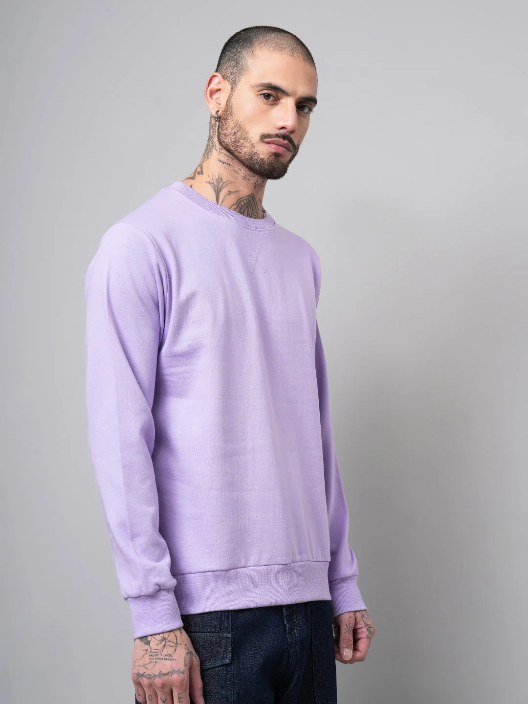 Men Solid Lilac Sweatshirt - Image 7