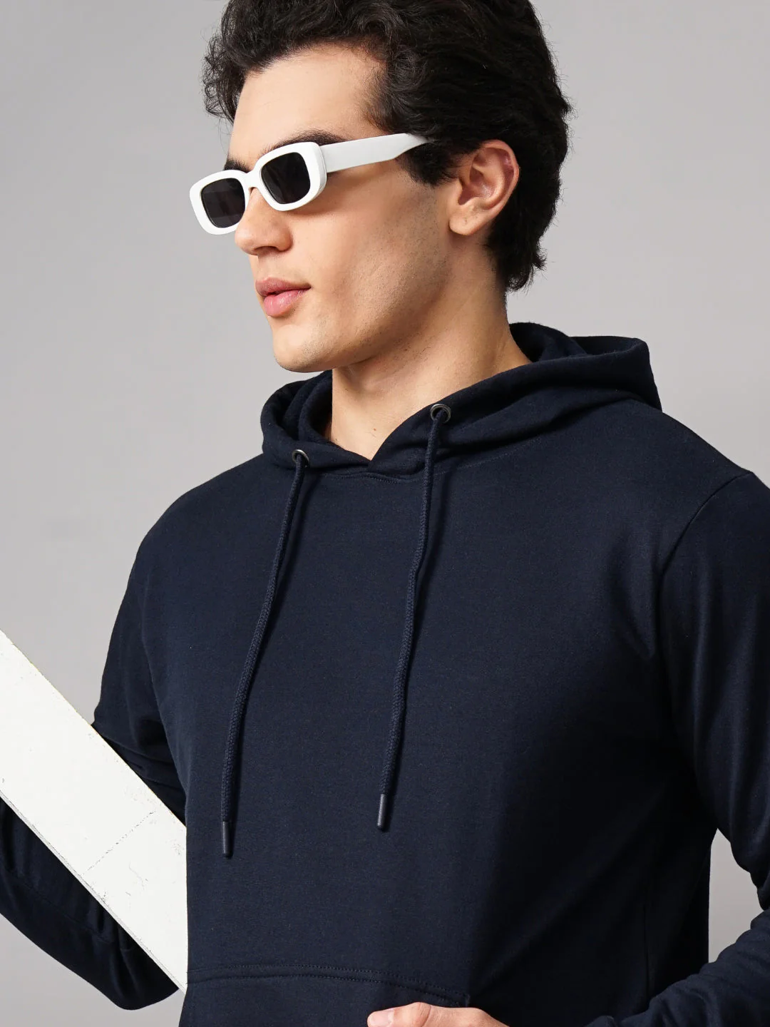Men Solid Navy Hoodie