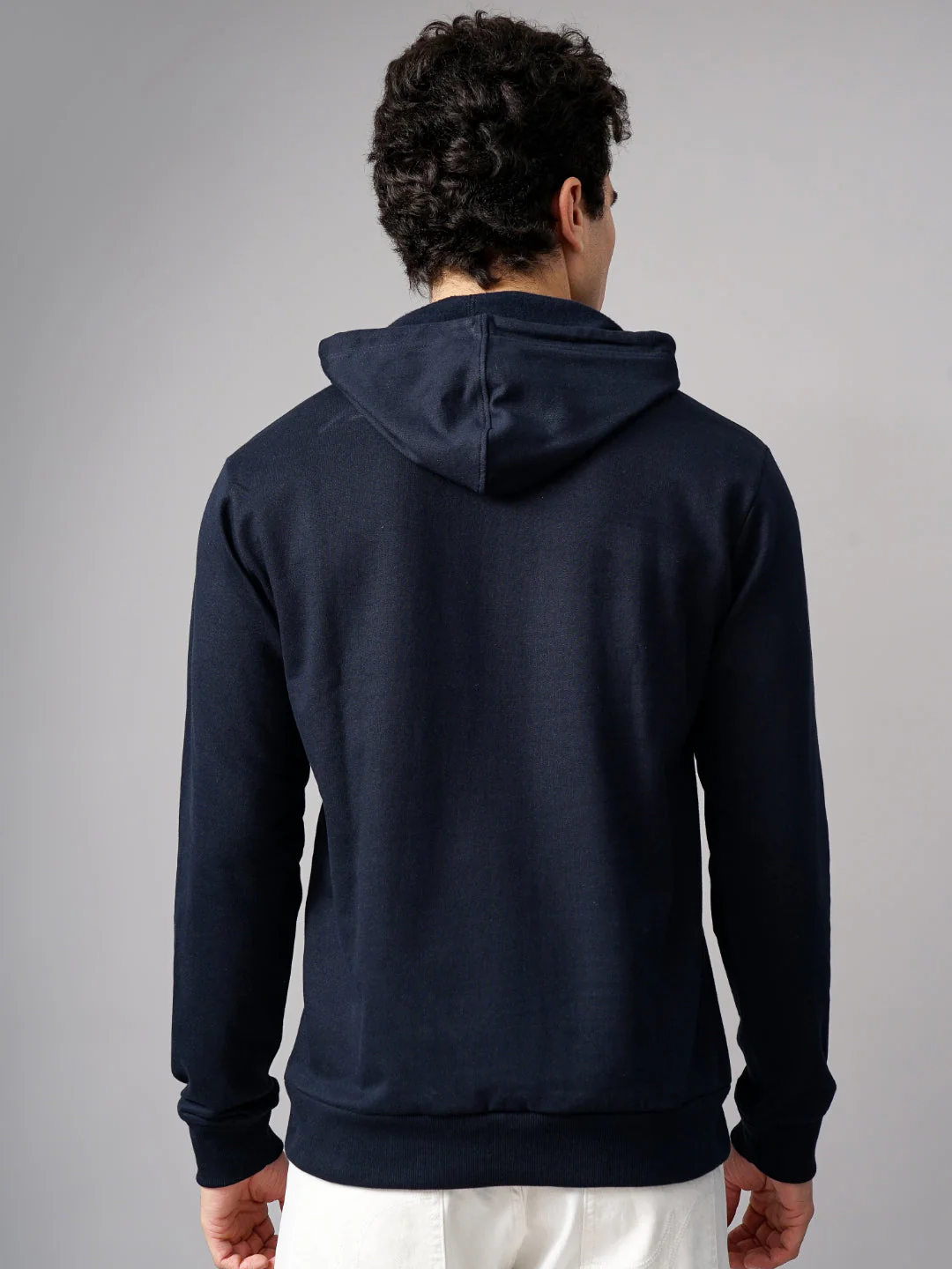Men Solid Navy Hoodie - Image 2