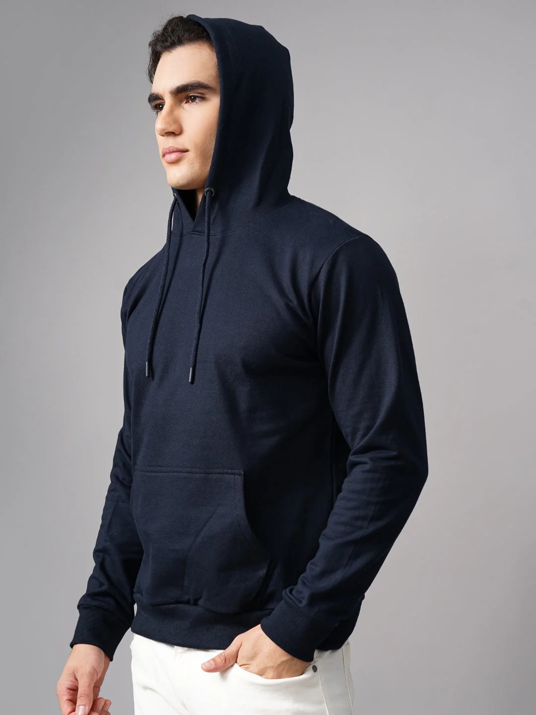 Men Solid Navy Hoodie - Image 4