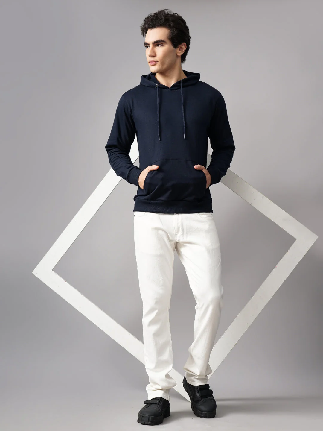 Men Solid Navy Hoodie - Image 6