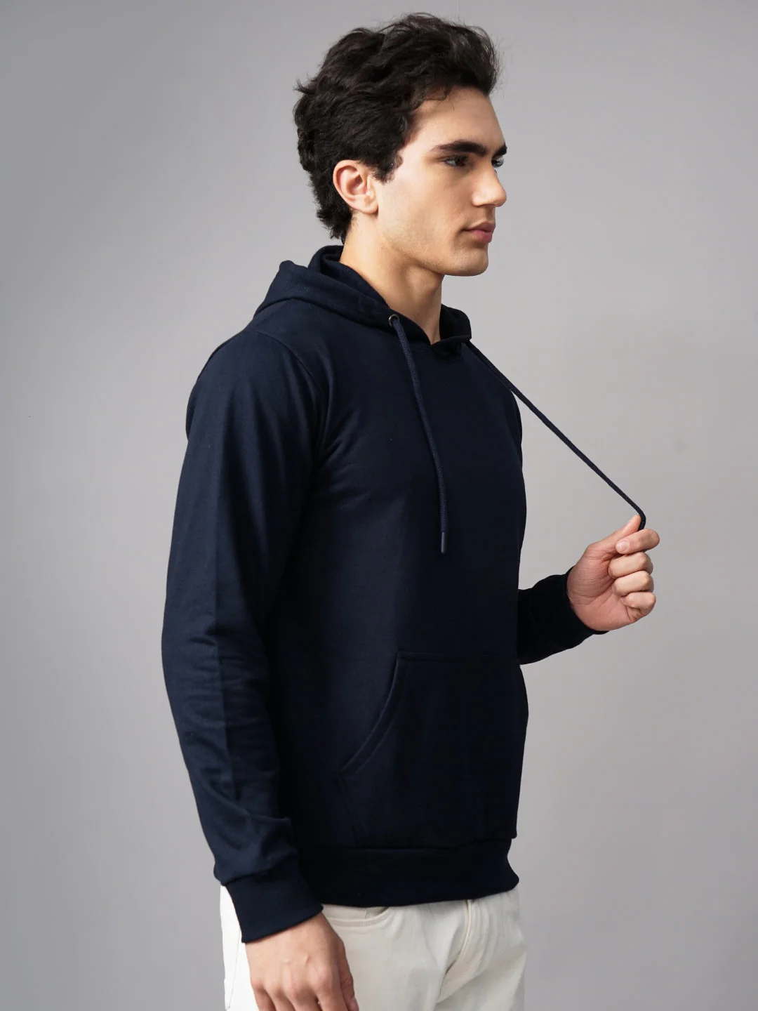 Men Solid Navy Hoodie - Image 7