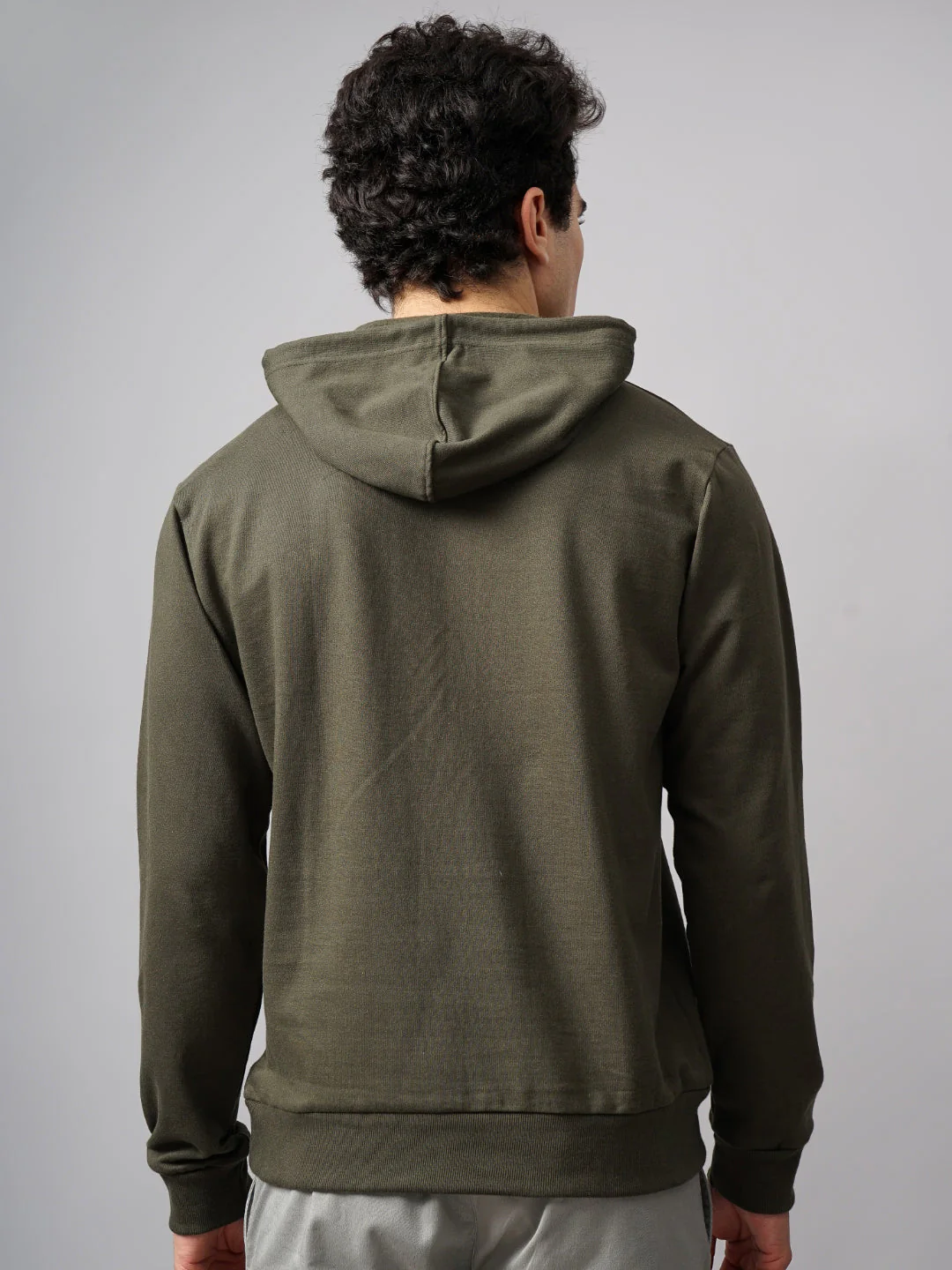 Men Solid Olive Hoodie - Image 2