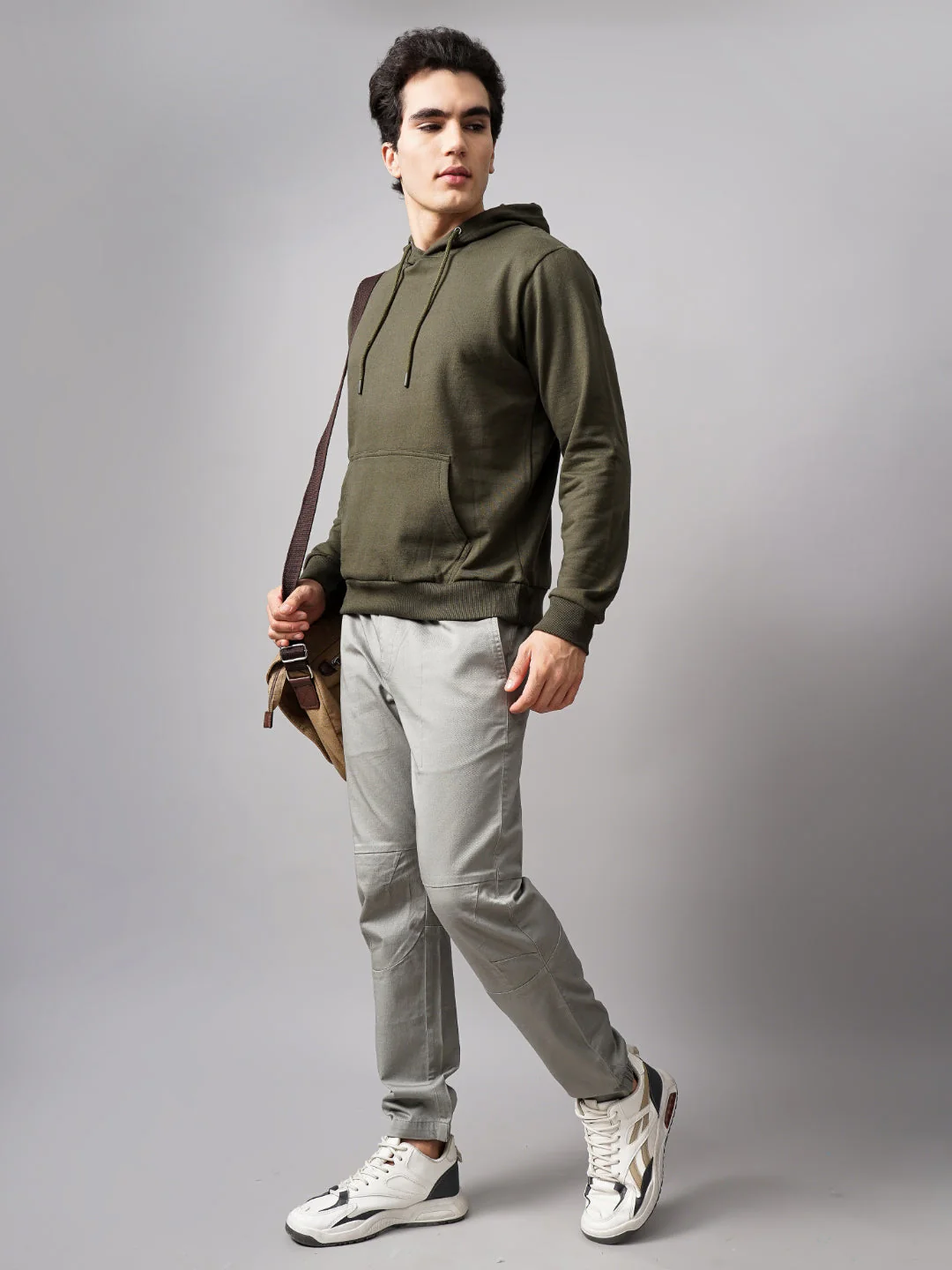 Men Solid Olive Hoodie - Image 6