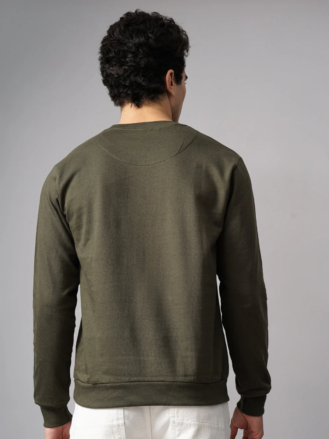 Men Solid Olive Sweatshirt - Image 2