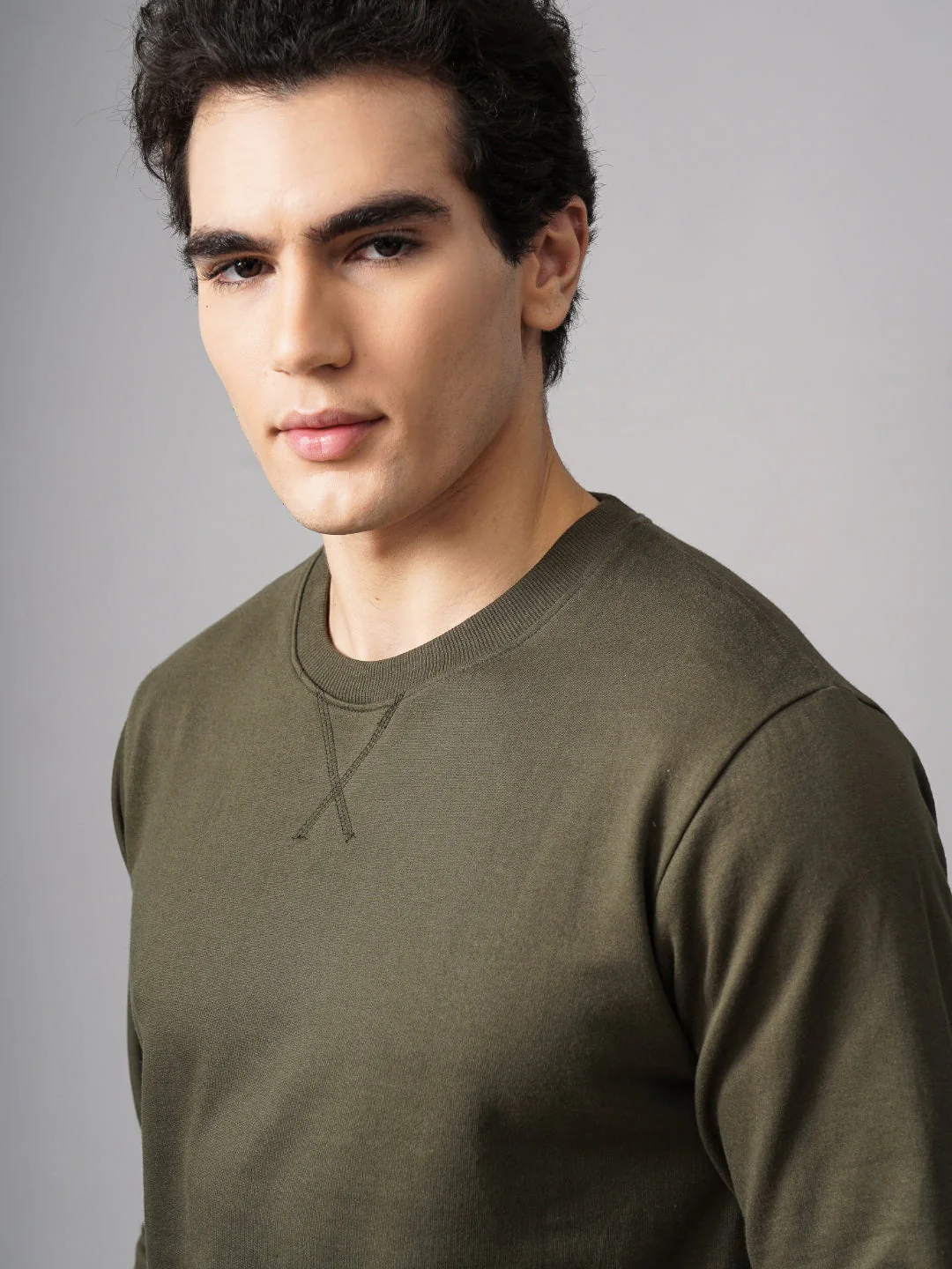 Men Solid Olive Sweatshirt - Image 4